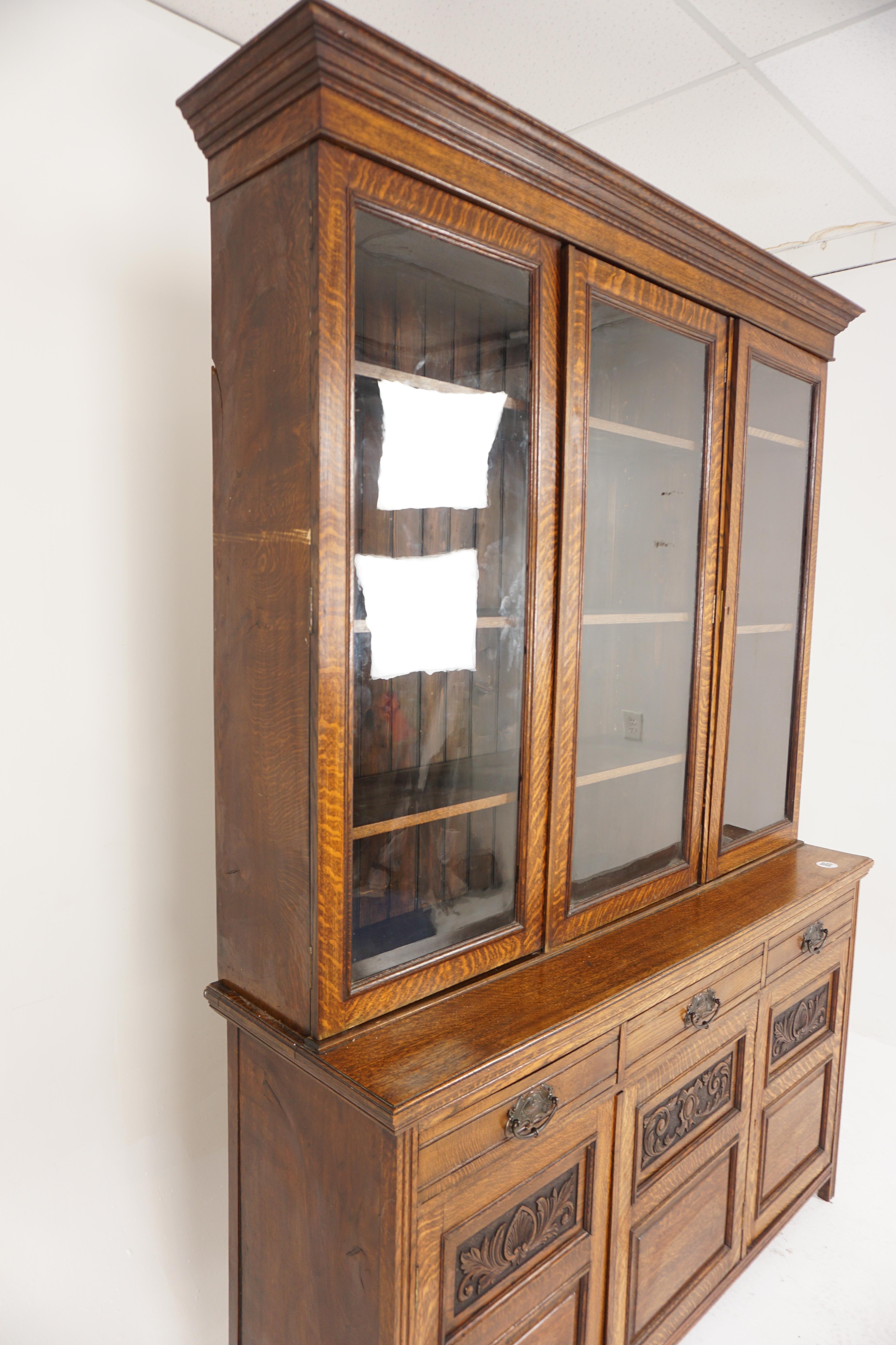 antique tiger oak china cabinet