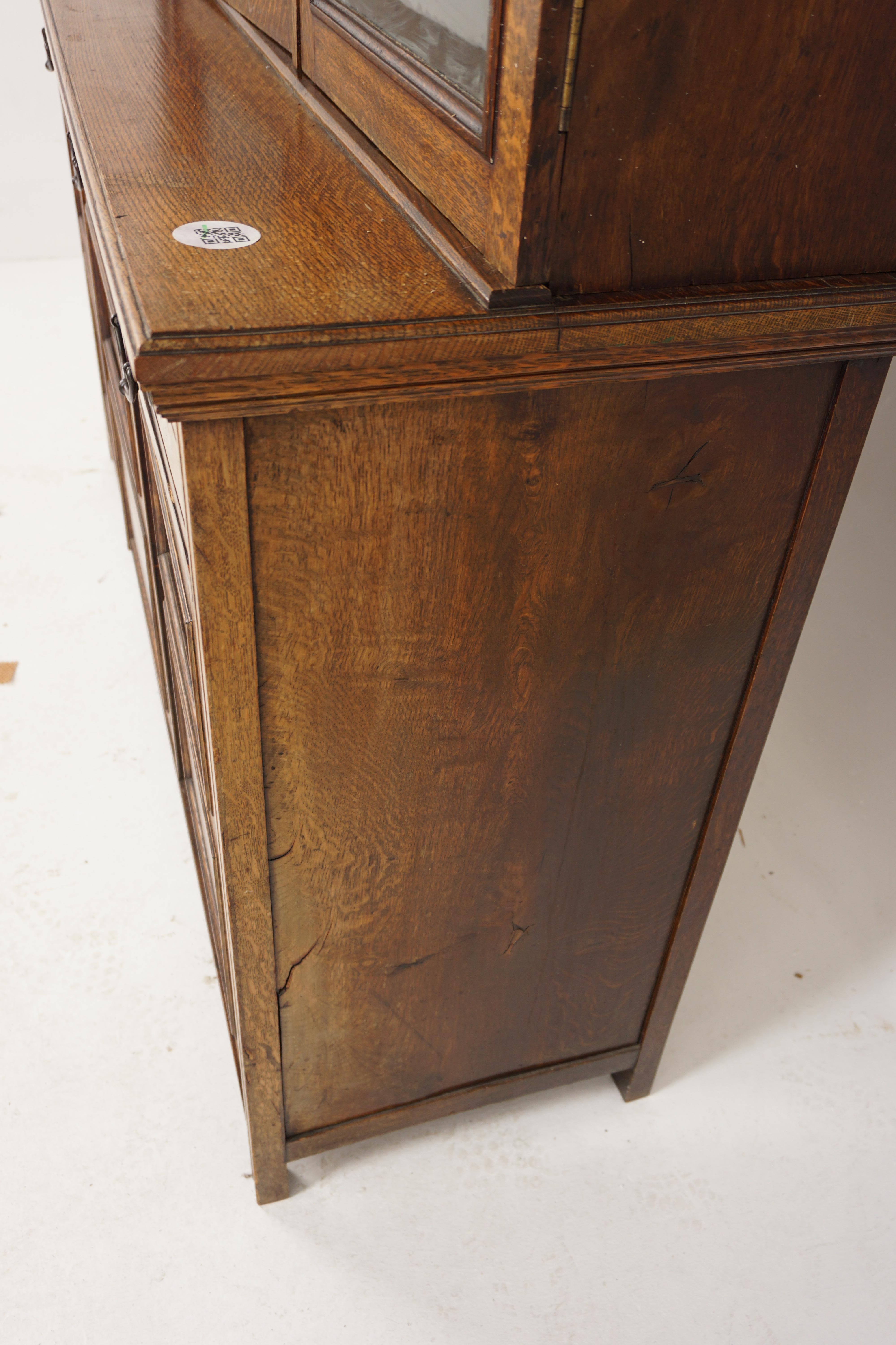 Ant. Victorian Carved Tiger Oak Cabinet Bookcase, Display, Scotland 1900, H750 For Sale 1