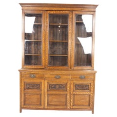 Antique Ant. Victorian Carved Tiger Oak Cabinet Bookcase, Display, Scotland 1900, H750