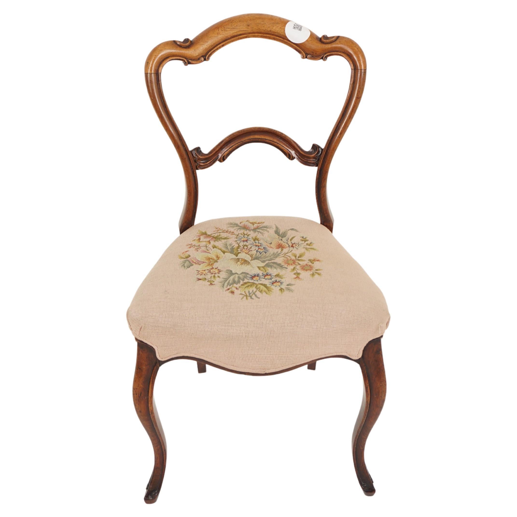 Ant. Victorian Carved Walnut Parlor Chair Upholstered Seat, Scotland 1870, H694 For Sale