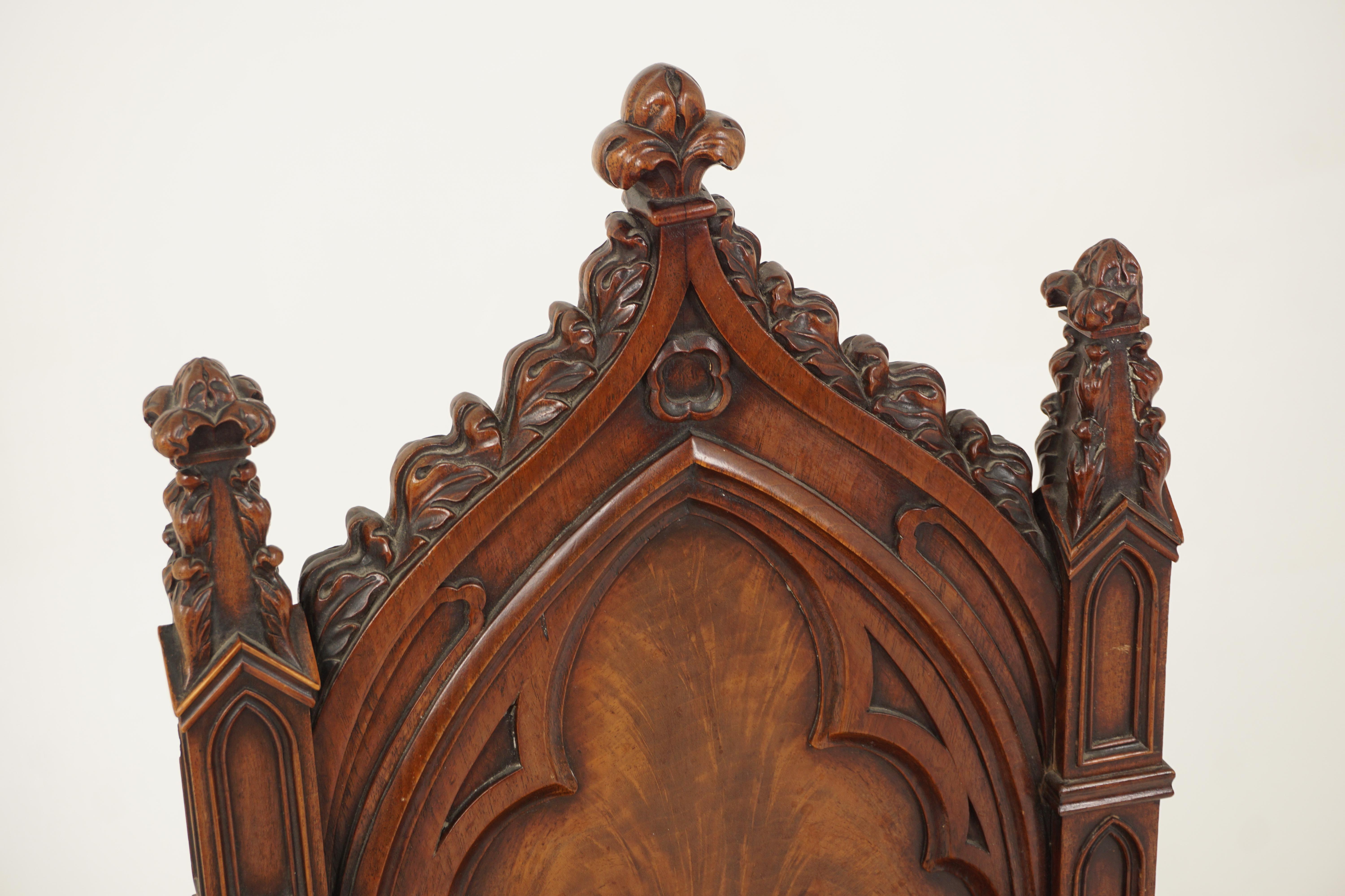 Ant. Victorian Gothic Solid Walnut Carved Church Chair, Scotland 1880, H941 2