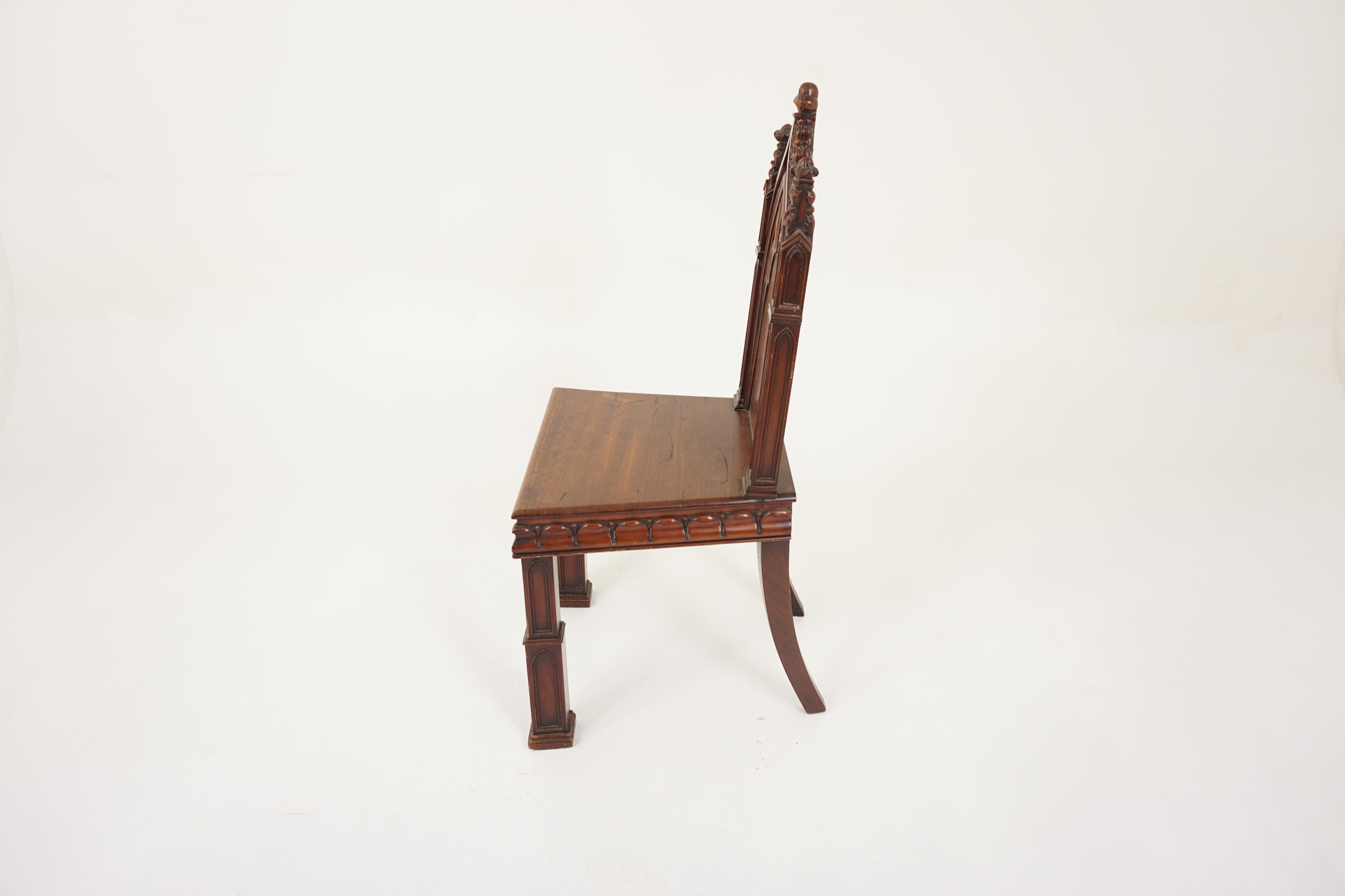 Ant. Victorian Gothic Solid Walnut Carved Church Chair, Scotland 1880, H941 3