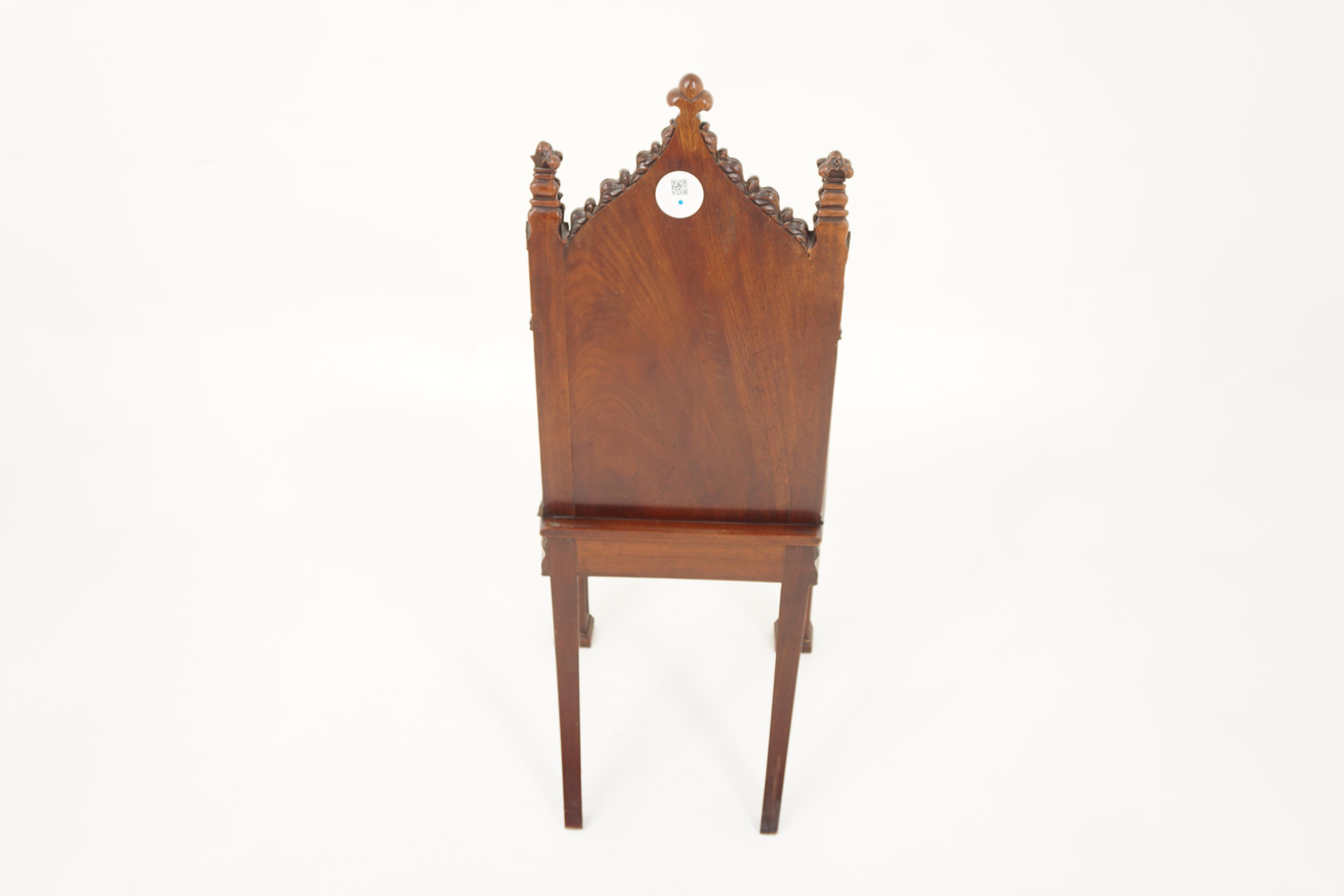 Ant. Victorian Gothic Solid Walnut Carved Church Chair, Scotland 1880, H941 4
