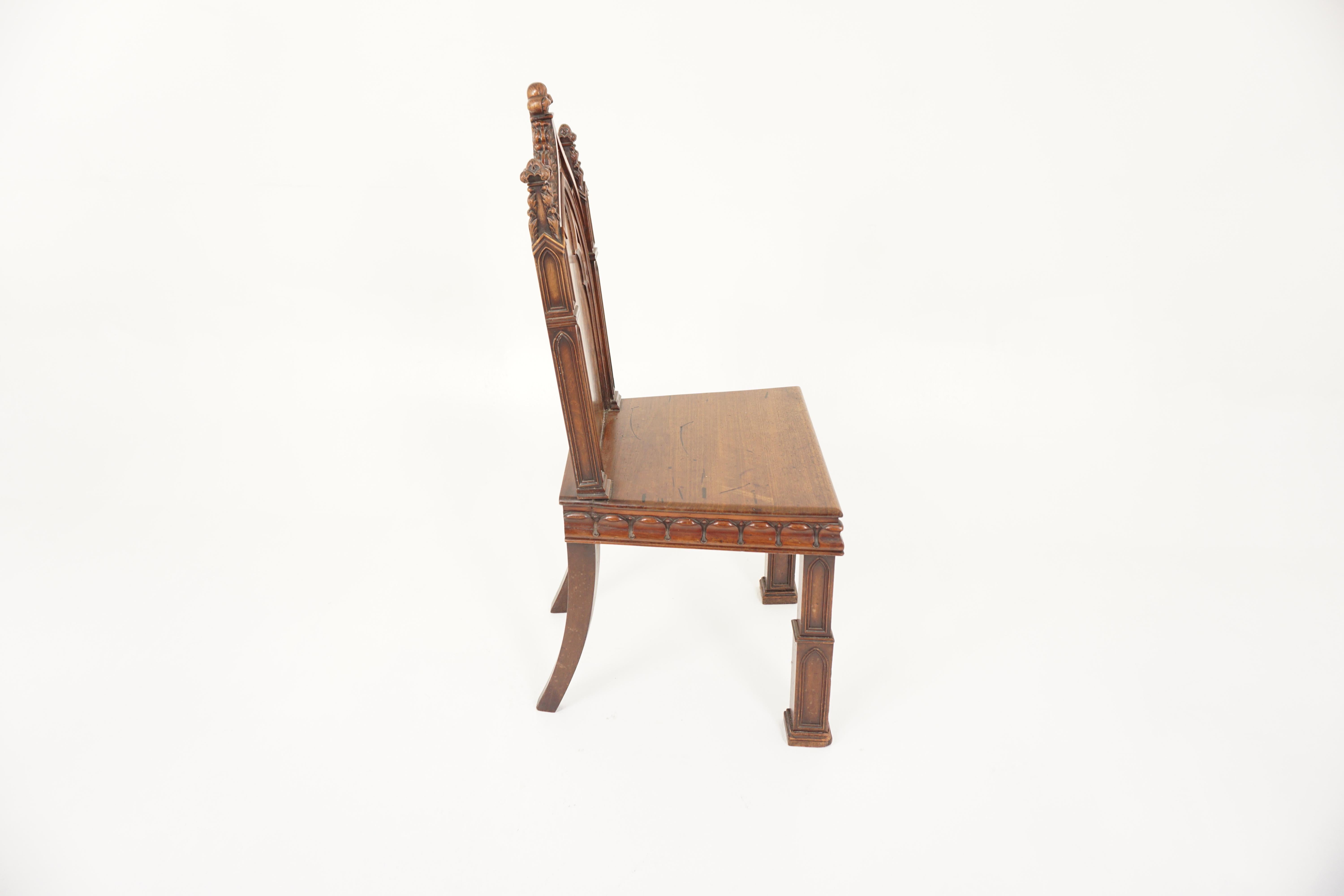 Ant. Victorian Gothic Solid Walnut Carved Church Chair, Scotland 1880, H941 5