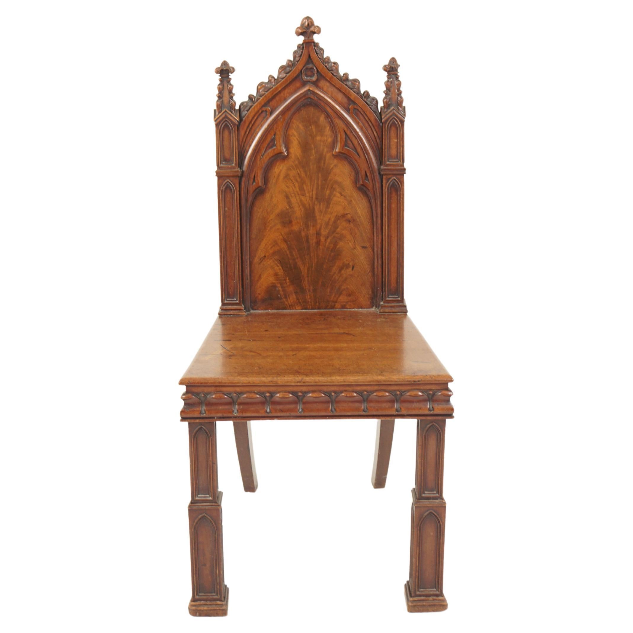 Ant. Victorian Gothic Solid Walnut Carved Church Chair, Scotland 1880, H941