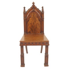 Antique Ant. Victorian Gothic Solid Walnut Carved Church Chair, Scotland 1880, H941