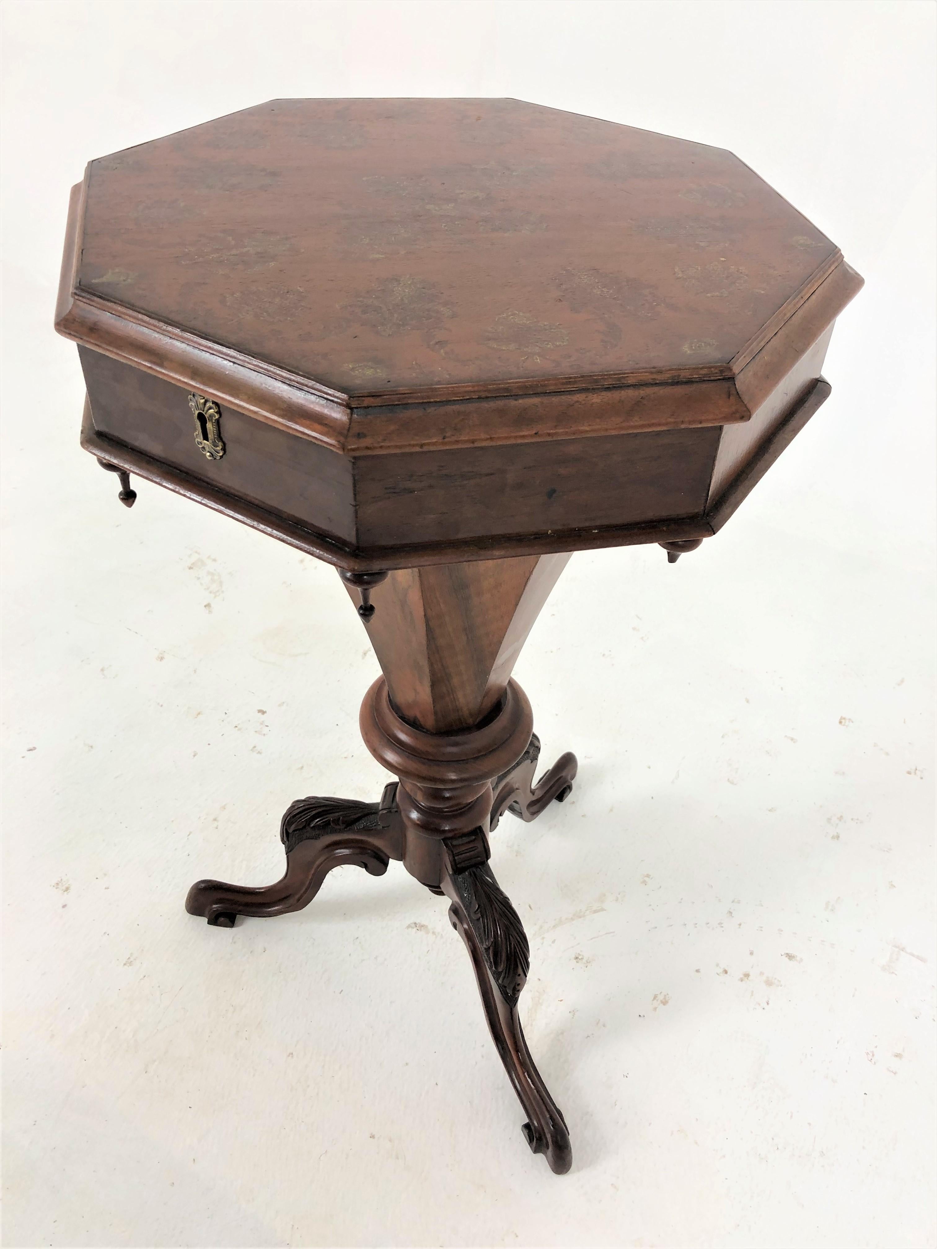 Scottish Ant. Victorian Hexagonal Walnut, Sewing Table, Work Table, Scotland 1870, H705