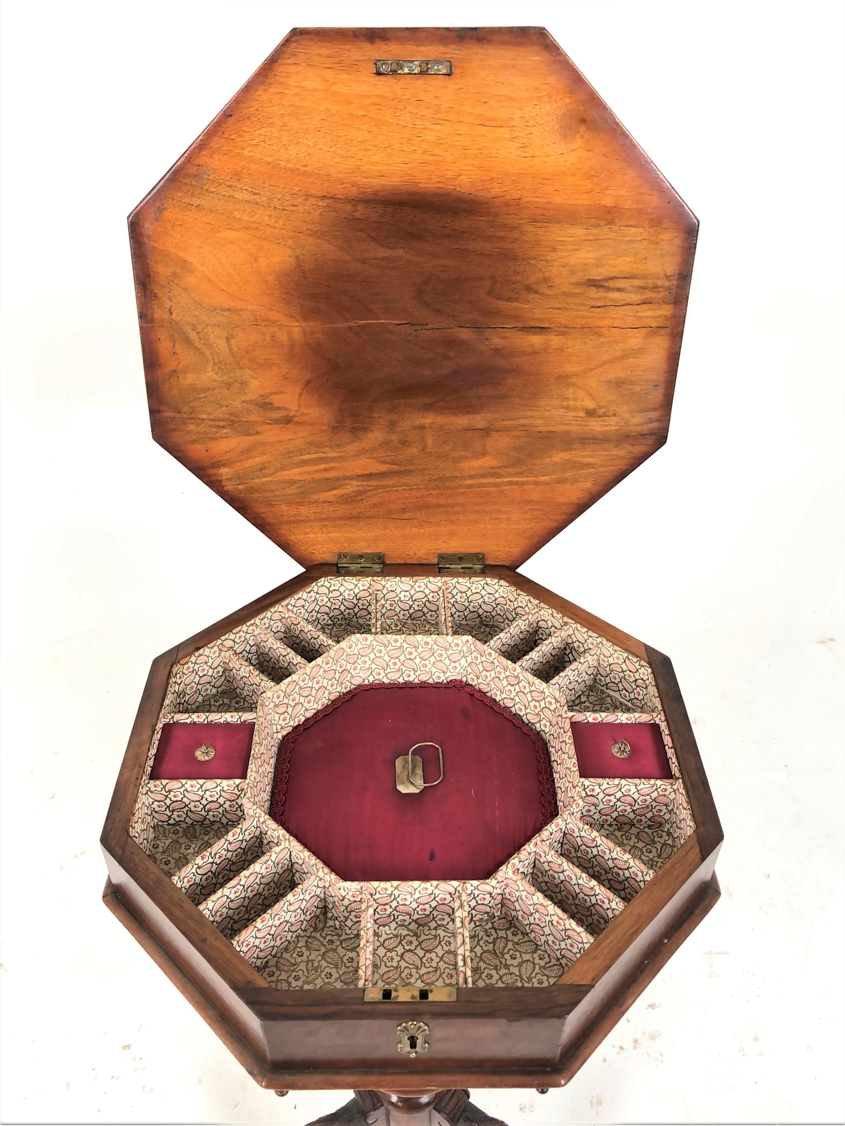 Ant. Victorian Hexagonal Walnut, Sewing Table, Work Table, Scotland 1870, H705 2