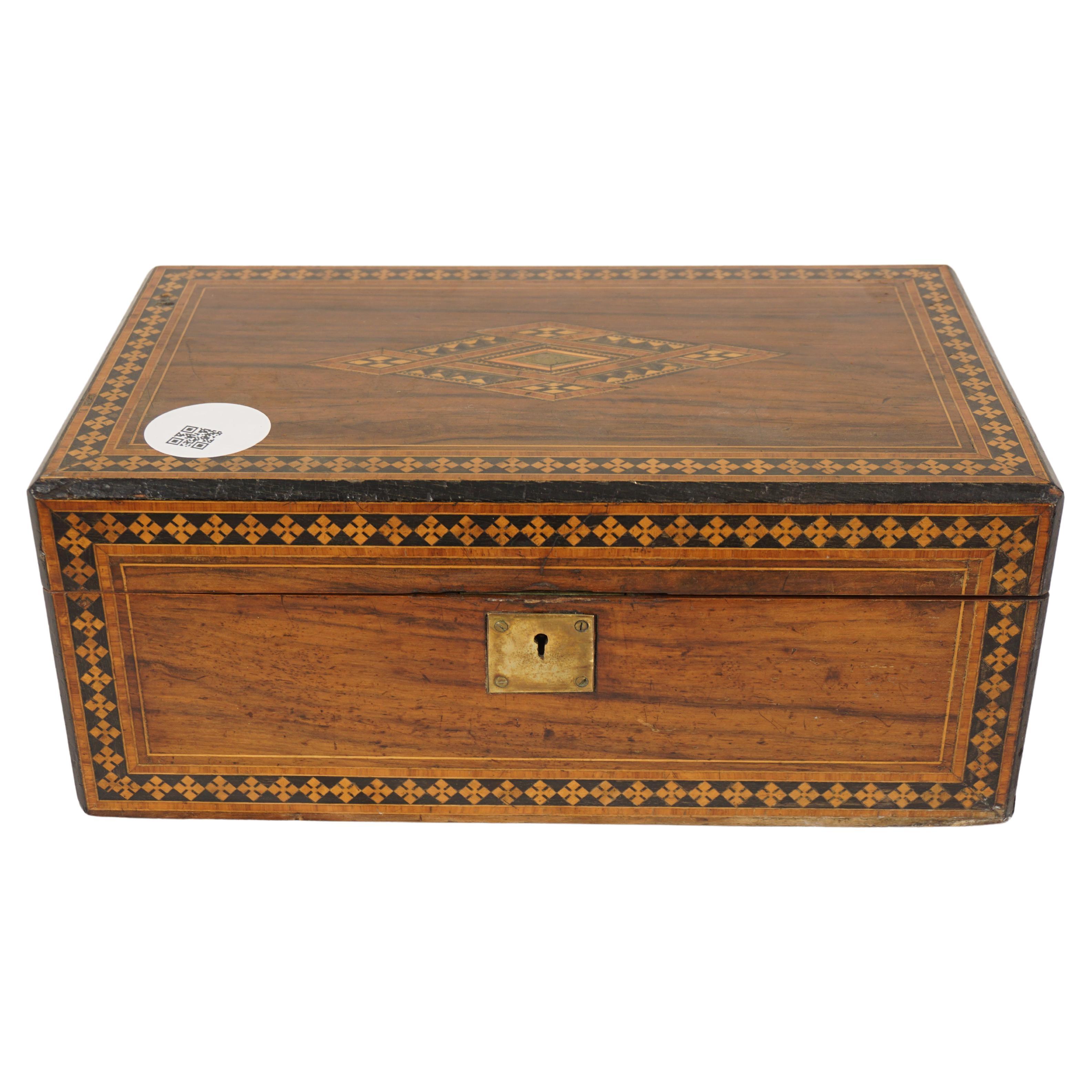 Ant. Victorian Inlaid Turnbridge Ware Writing Box, Scotland 1870, H1036 For Sale