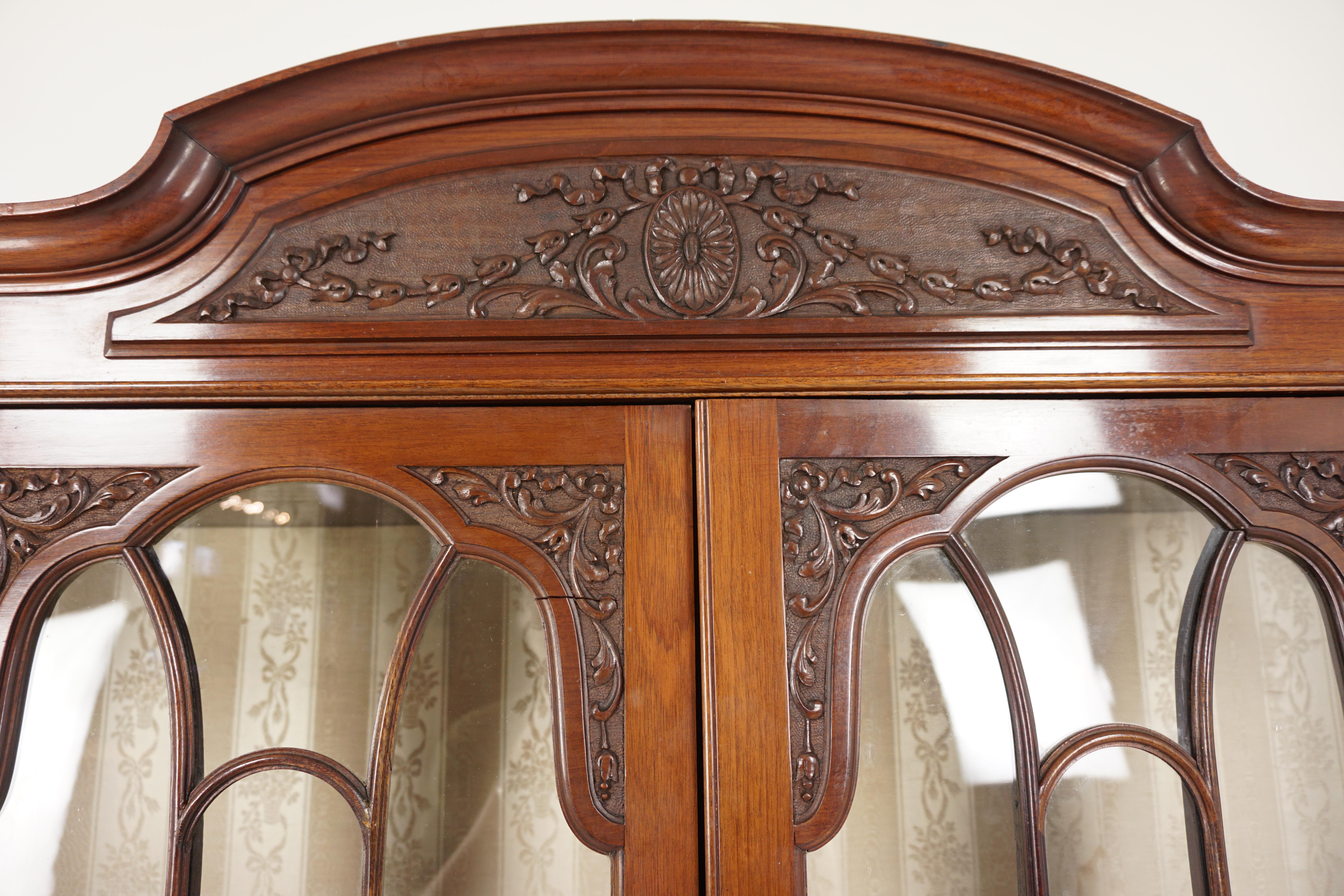 Late 19th Century Ant. Victorian Large Carved Walnut Display & China Cabinet, Scotland 1890, H489