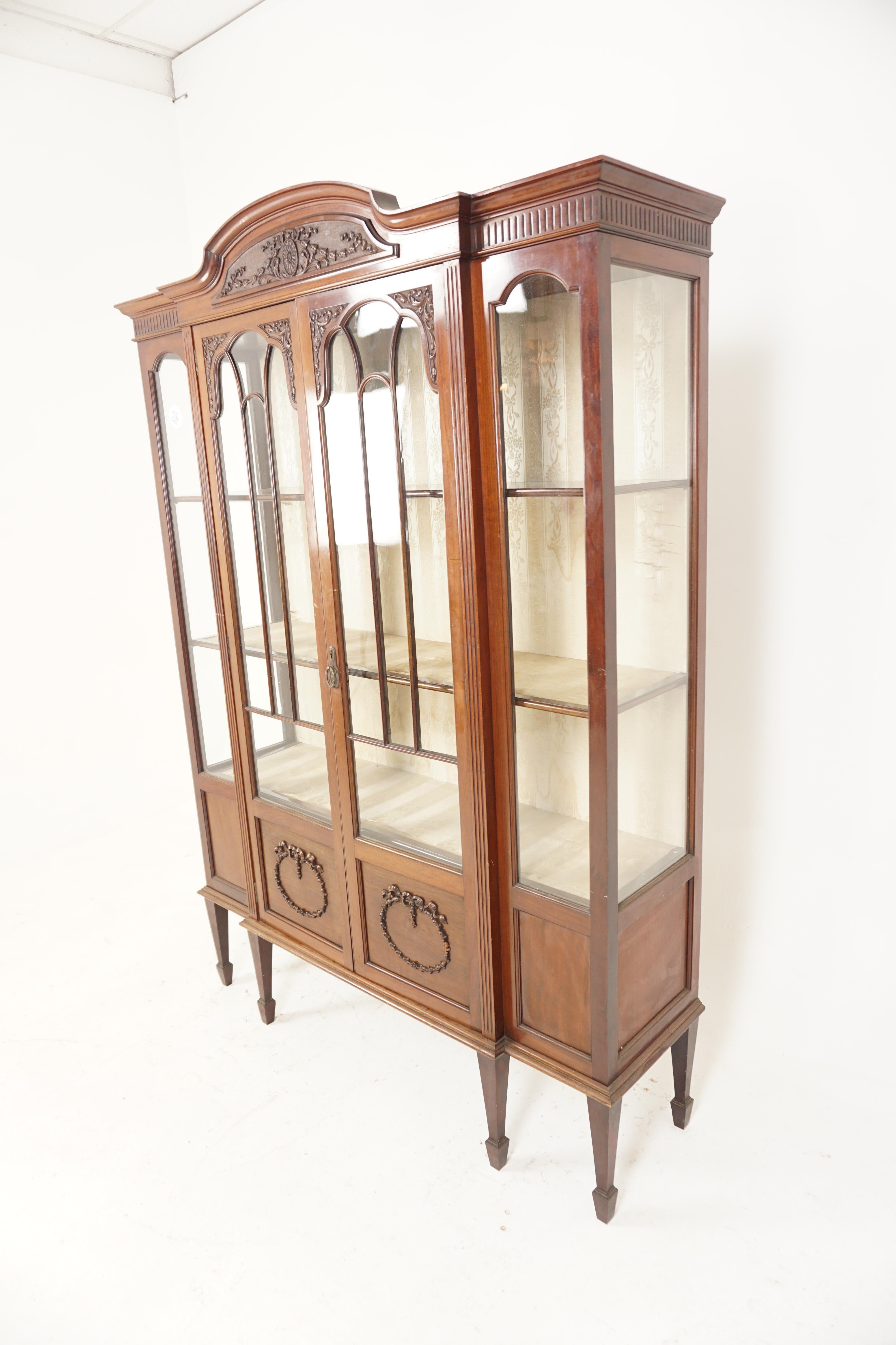 Ant. Victorian Large Carved Walnut Display & China Cabinet, Scotland 1890, H489 1