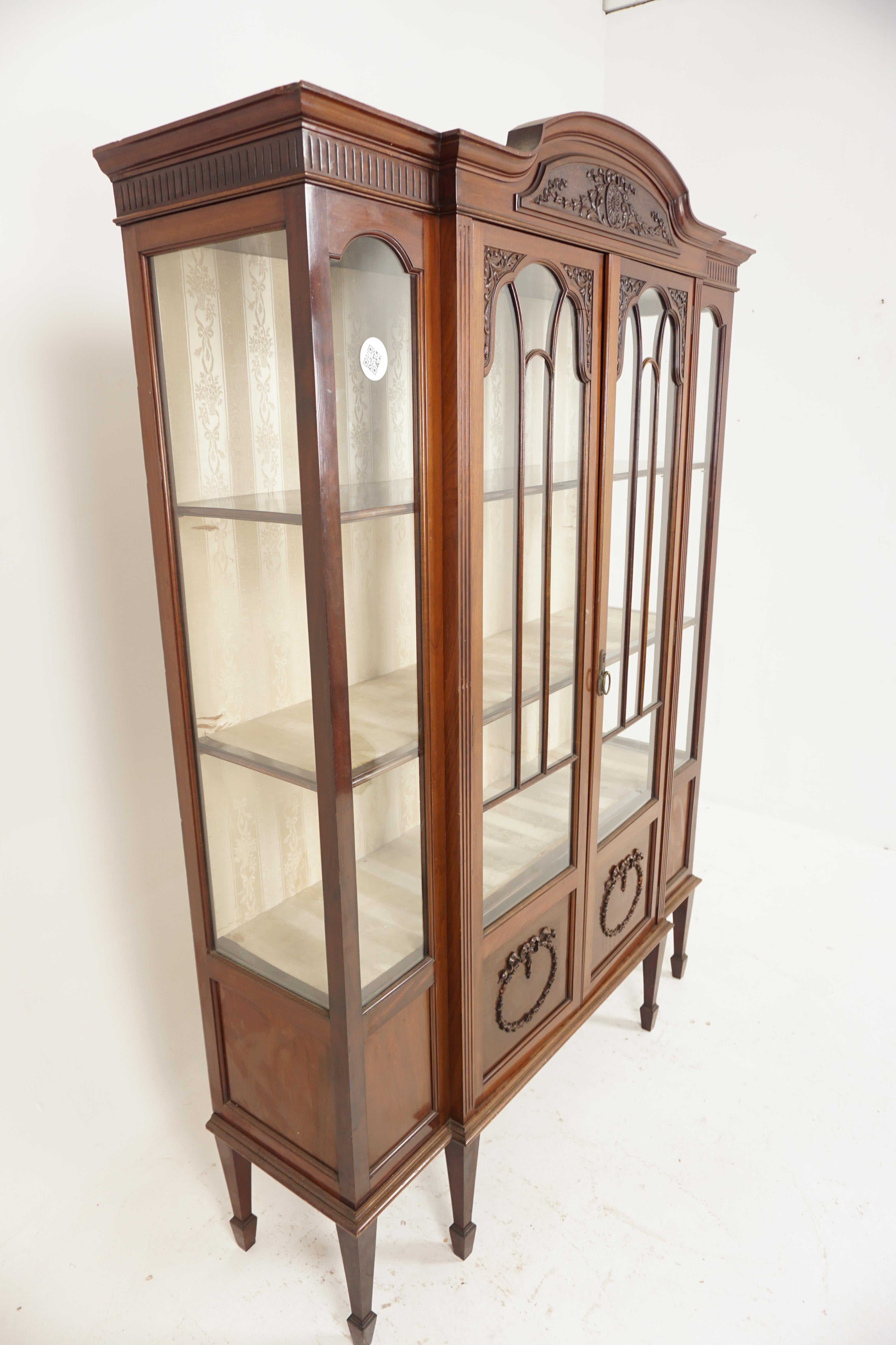 Ant. Victorian Large Carved Walnut Display & China Cabinet, Scotland 1890, H489 2