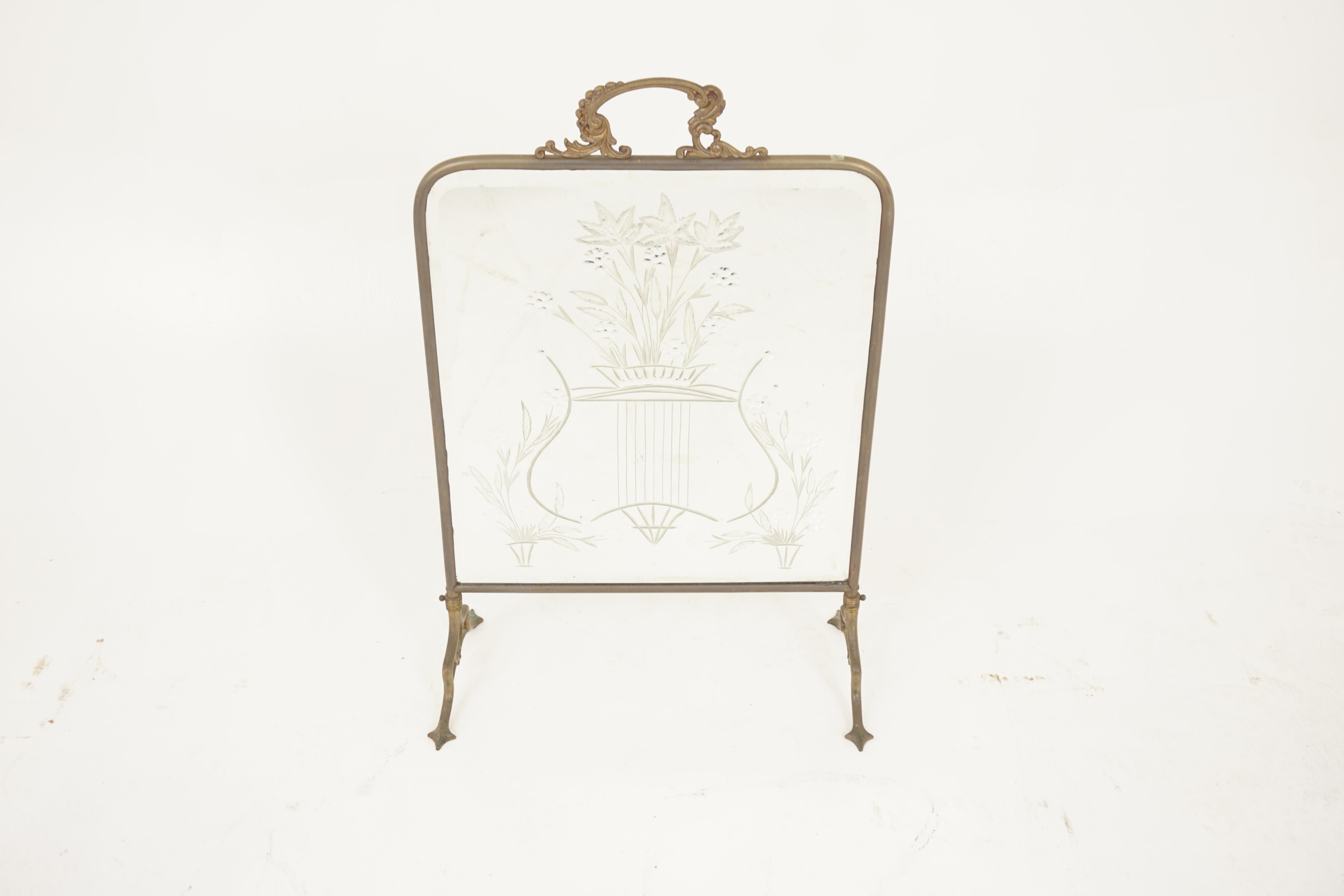 Scottish  Ant. Victorian Mirrored and Brass Fire Screen, Scotland 1890, H947 For Sale