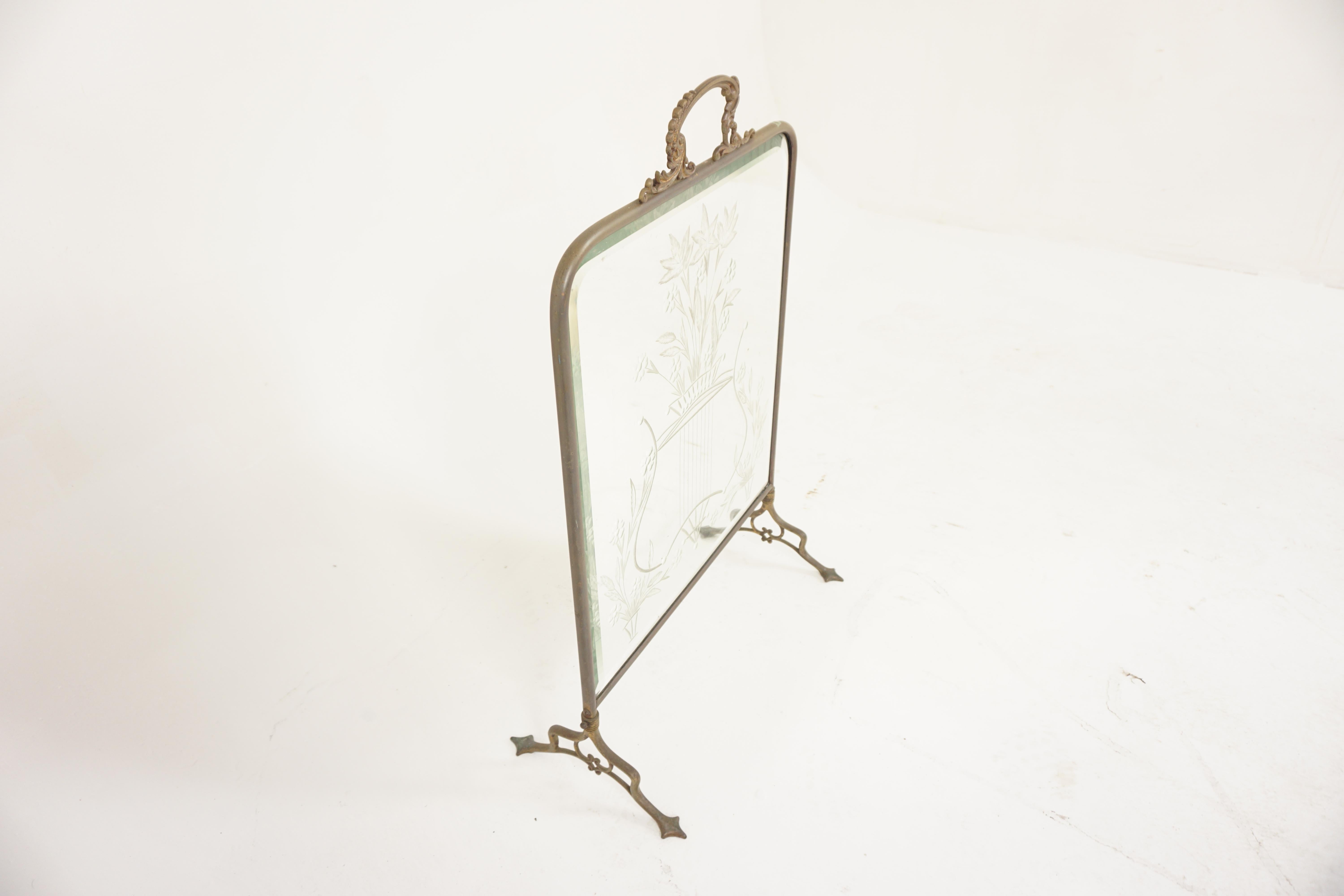 19th Century  Ant. Victorian Mirrored and Brass Fire Screen, Scotland 1890, H947 For Sale