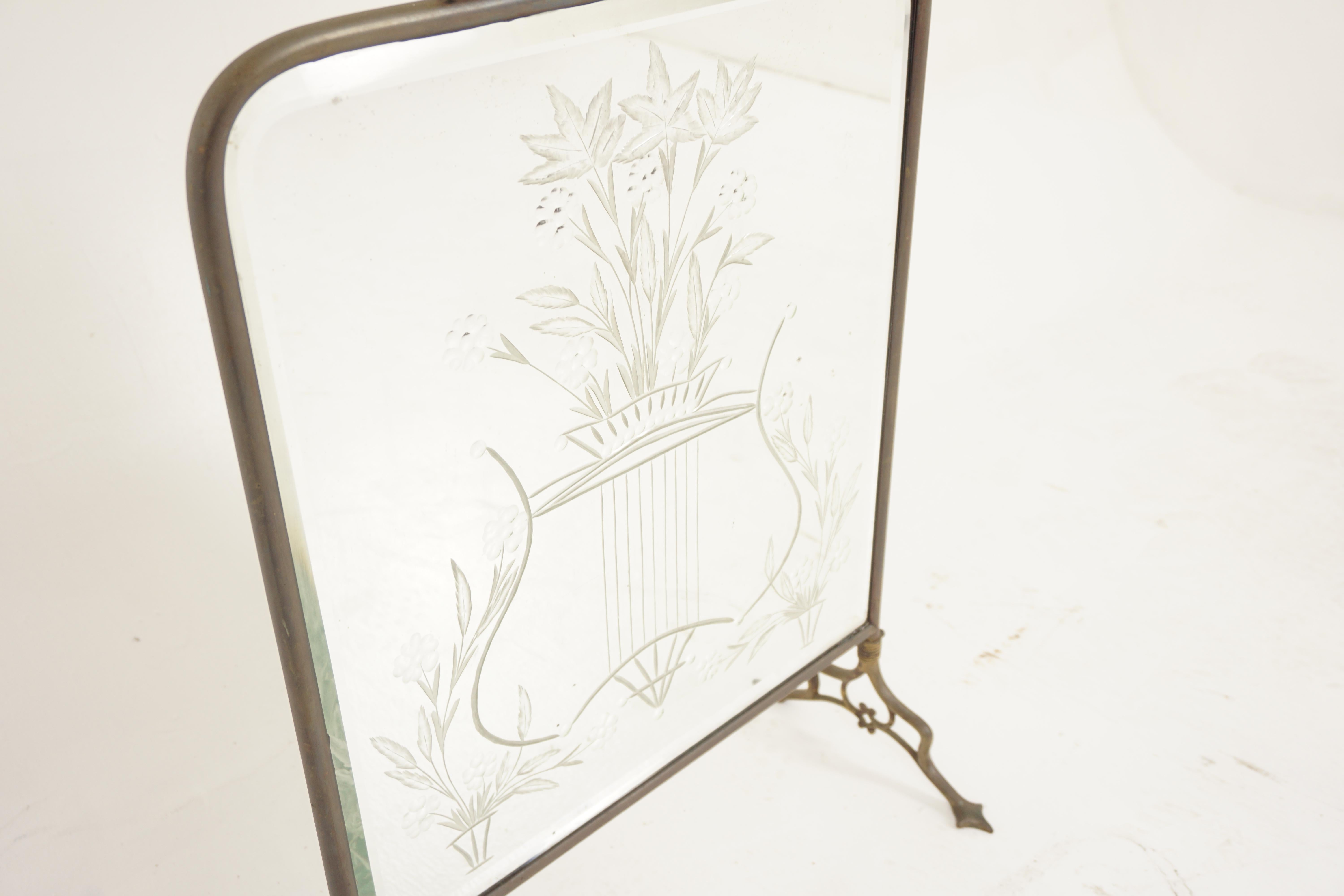  Ant. Victorian Mirrored and Brass Fire Screen, Scotland 1890, H947 For Sale 1