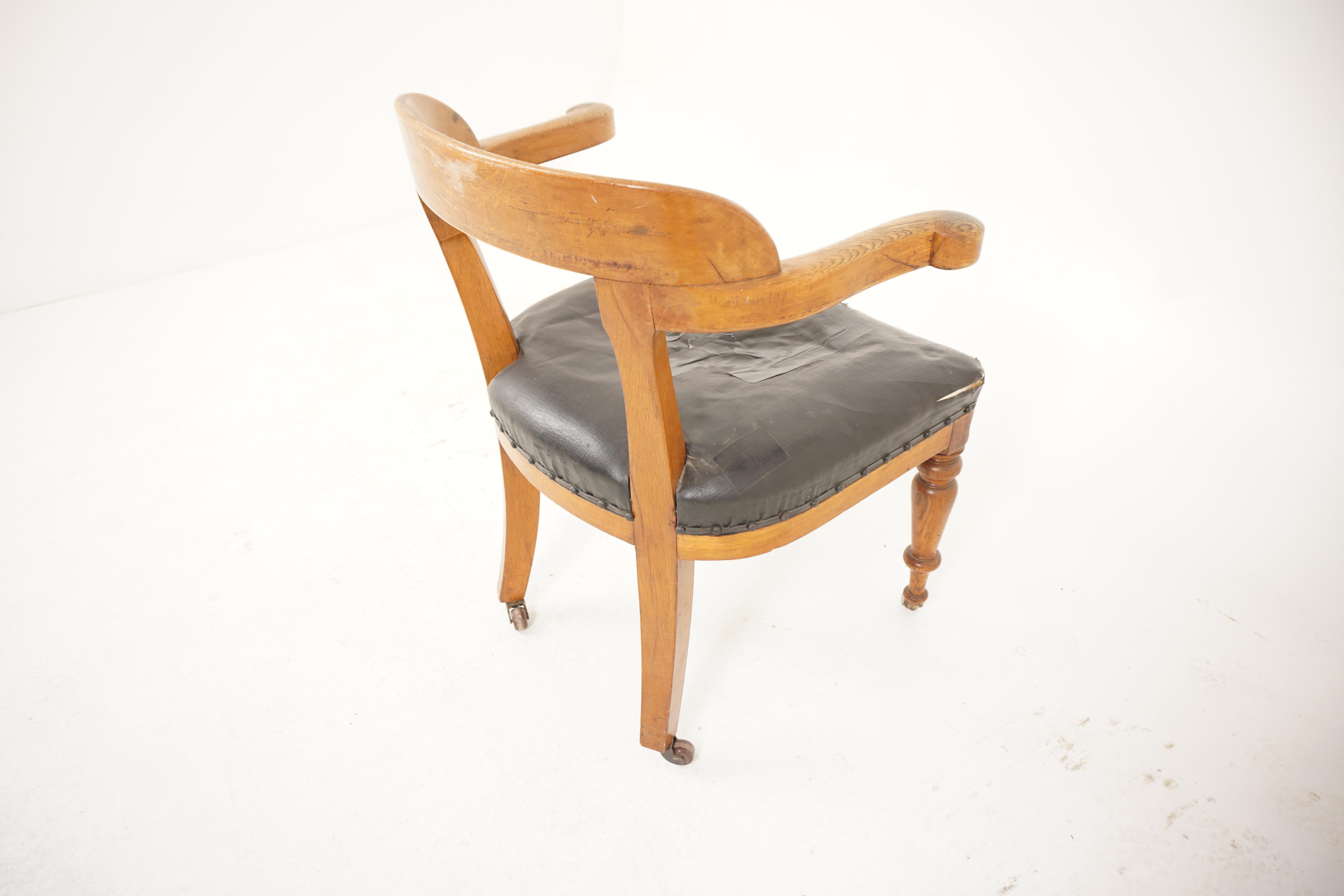 Ant. Victorian Oak Desk Chair, Arm Chair, Scotland 1880, H087 For Sale 5