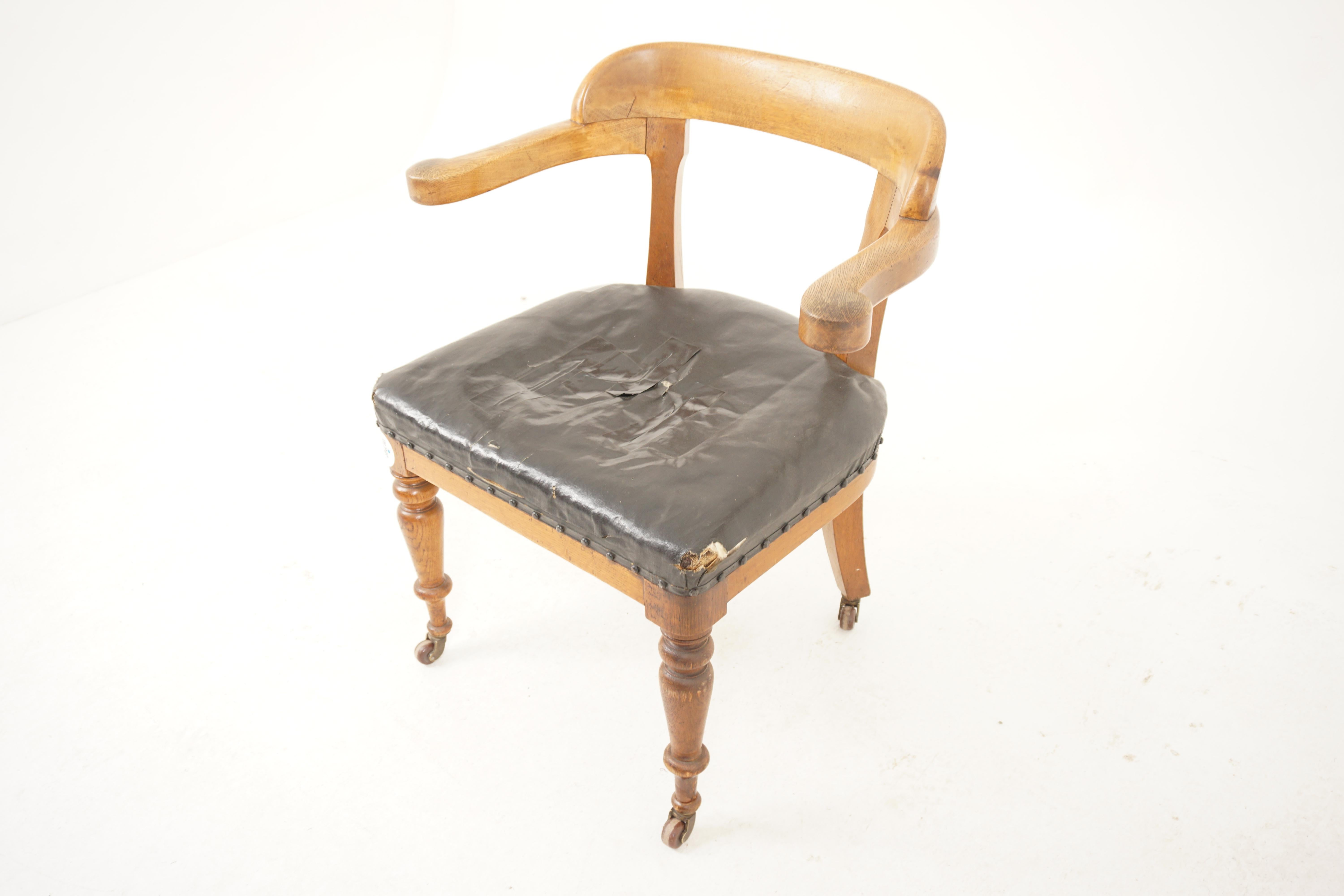 Scottish Ant. Victorian Oak Desk Chair, Arm Chair, Scotland 1880, H087 For Sale