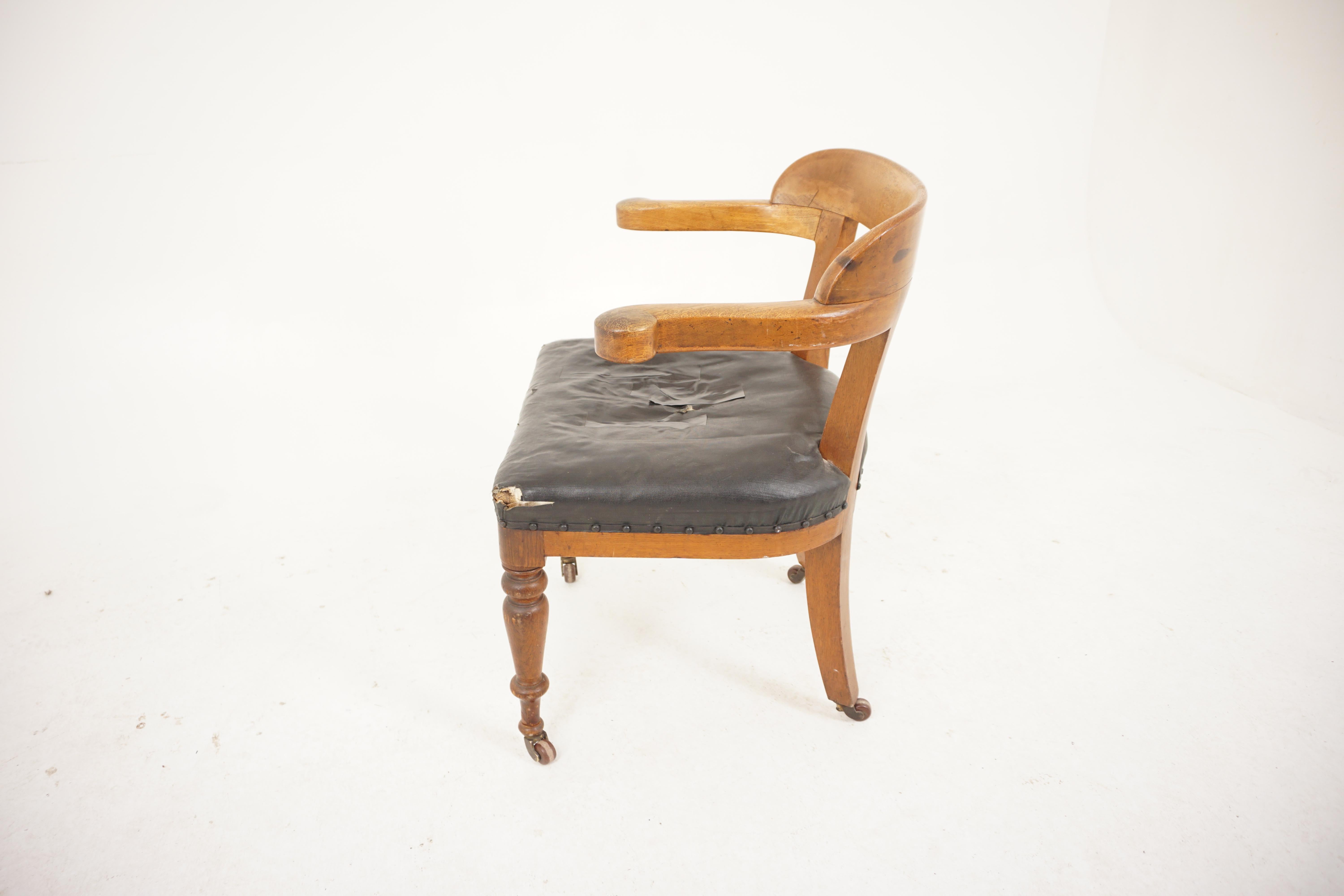 Ant. Victorian Oak Desk Chair, Arm Chair, Scotland 1880, H087 For Sale 3