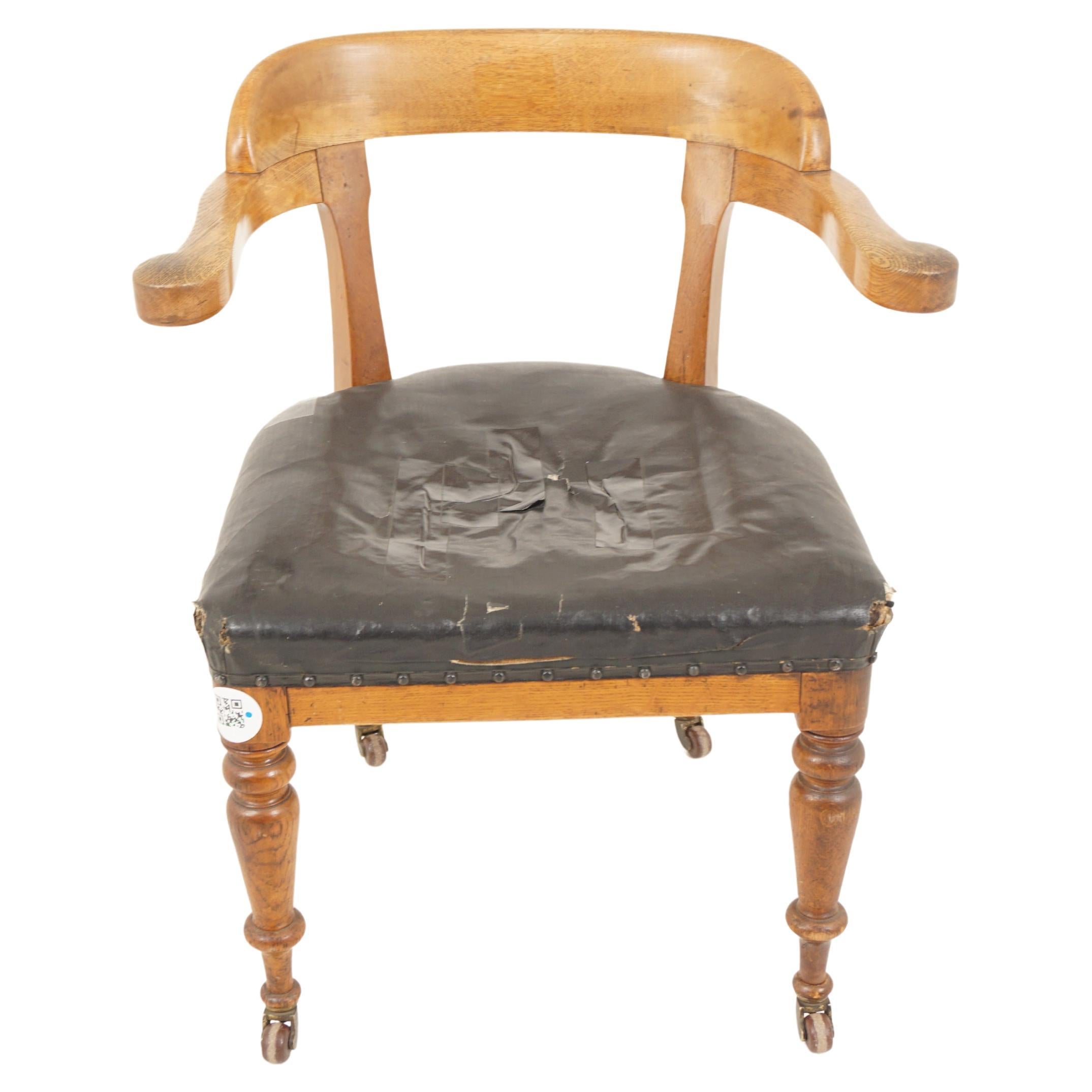 Ant. Victorian Oak Desk Chair, Arm Chair, Scotland 1880, H087 For Sale