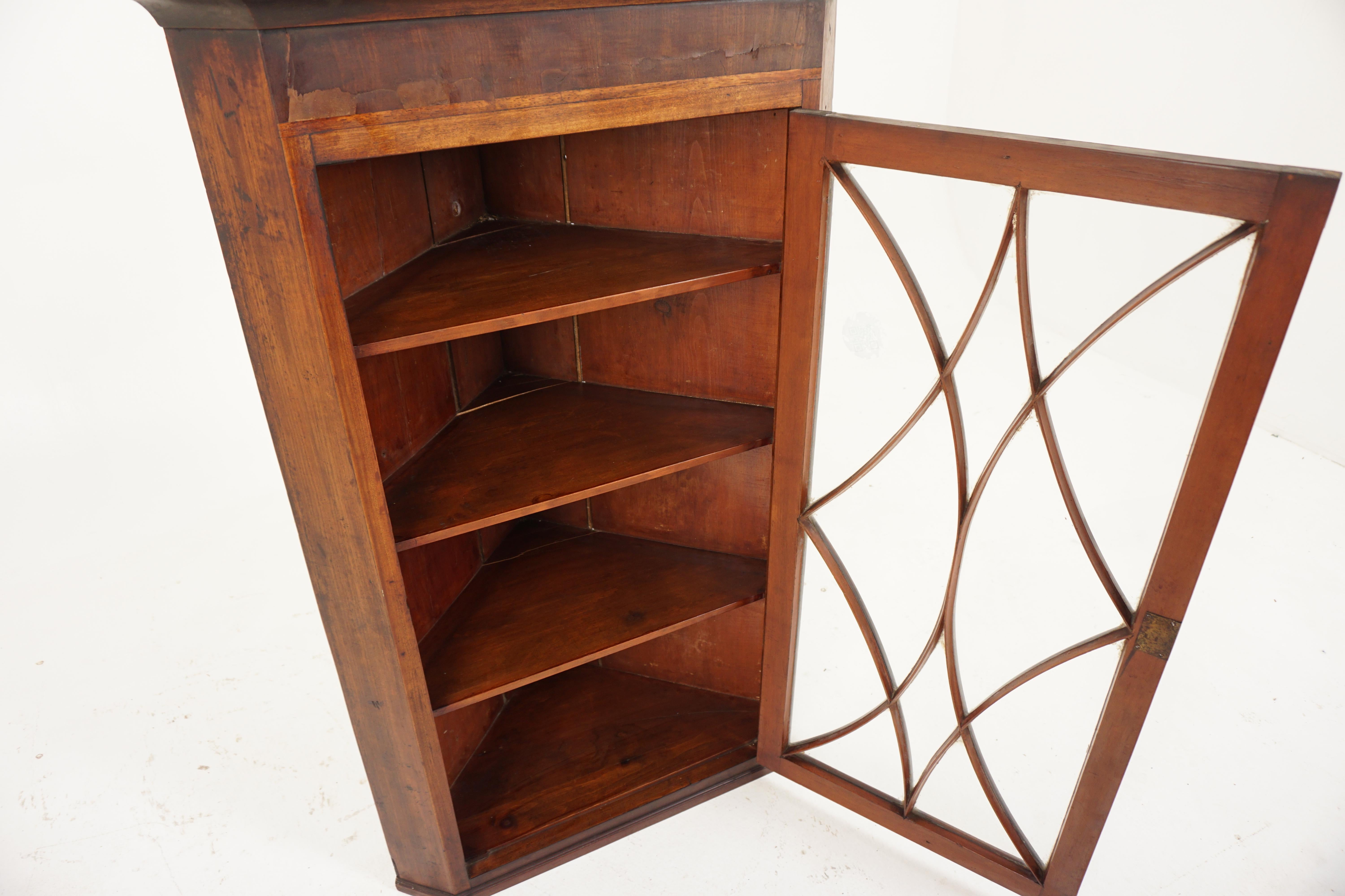 Early 19th Century Ant. Victorian Walnut Inlaid Wall Hanging Corner Cabinet, Scotland 1820, H808