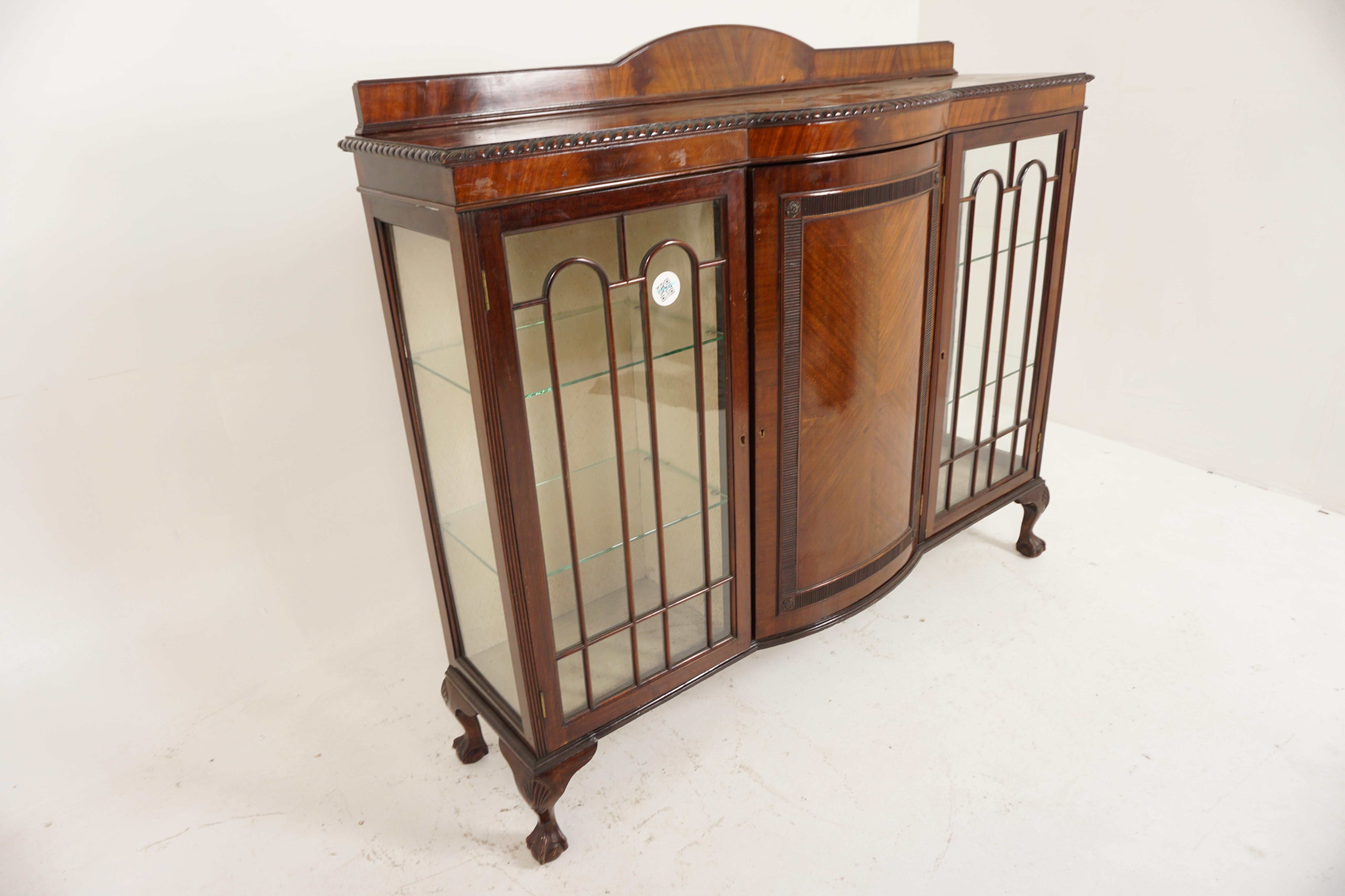 Scottish Ant. Walnut Display Case, China Cabinet Quality Bow Front, Scotland 1900, H732 For Sale