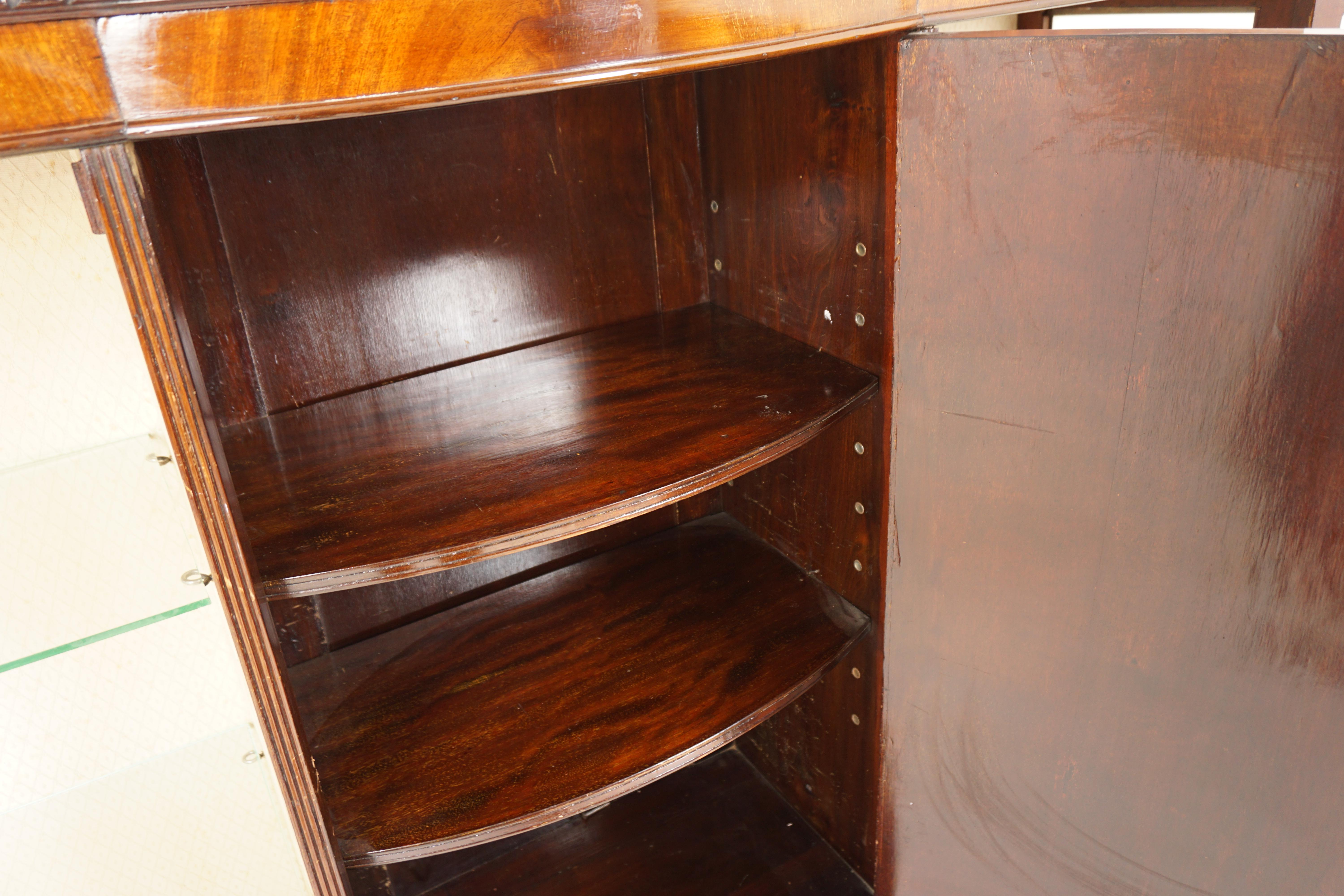 Ant. Walnut Display Case, China Cabinet Quality Bow Front, Scotland 1900, H732 In Good Condition In Vancouver, BC