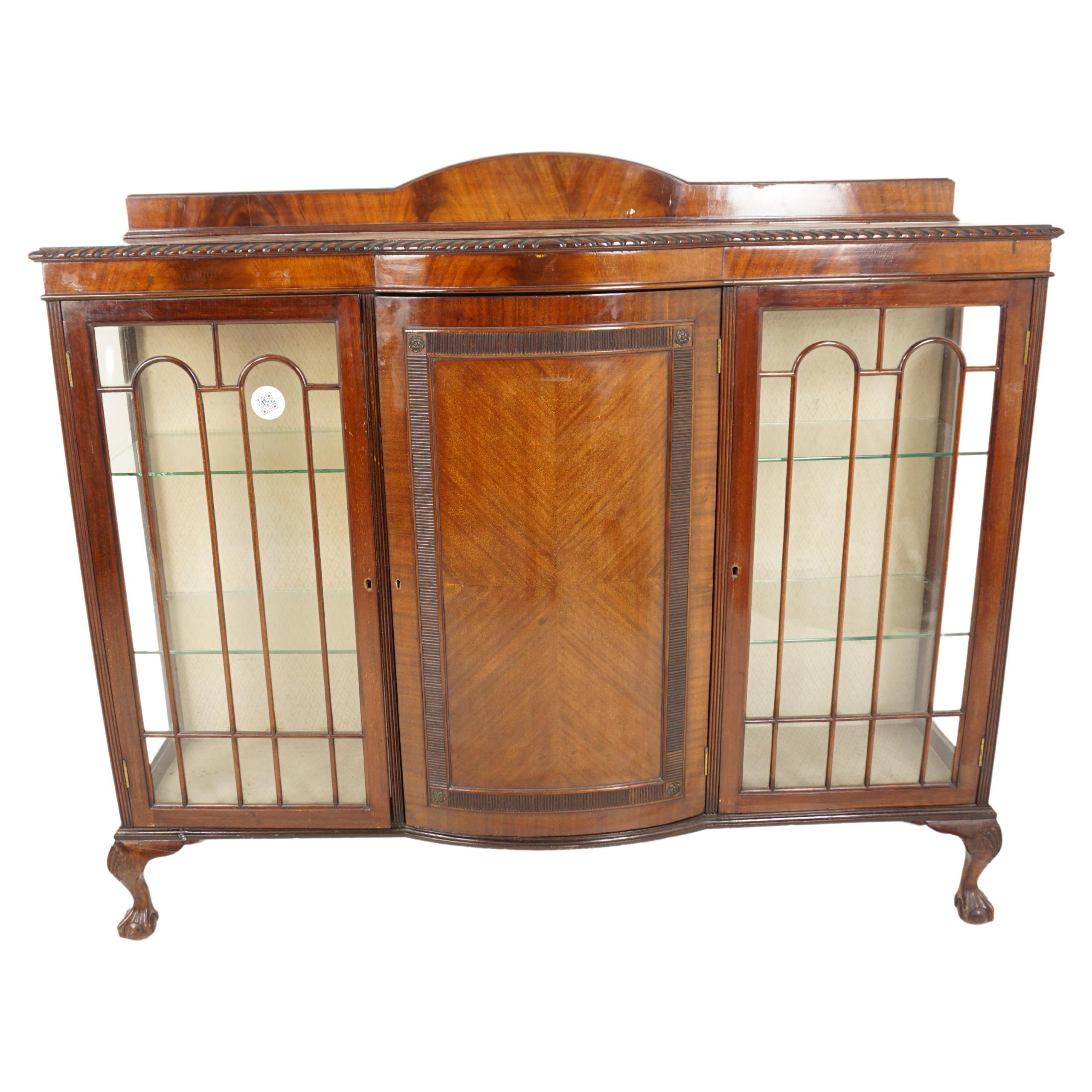 Ant. Walnut Display Case, China Cabinet Quality Bow Front, Scotland 1900, H732