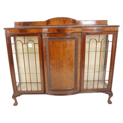 Used Ant. Walnut Display Case, China Cabinet Quality Bow Front, Scotland 1900, H732