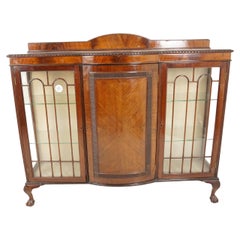 Ant. Walnut Display Case, China Cabinet Quality Bow Front, Scotland 1900, H732