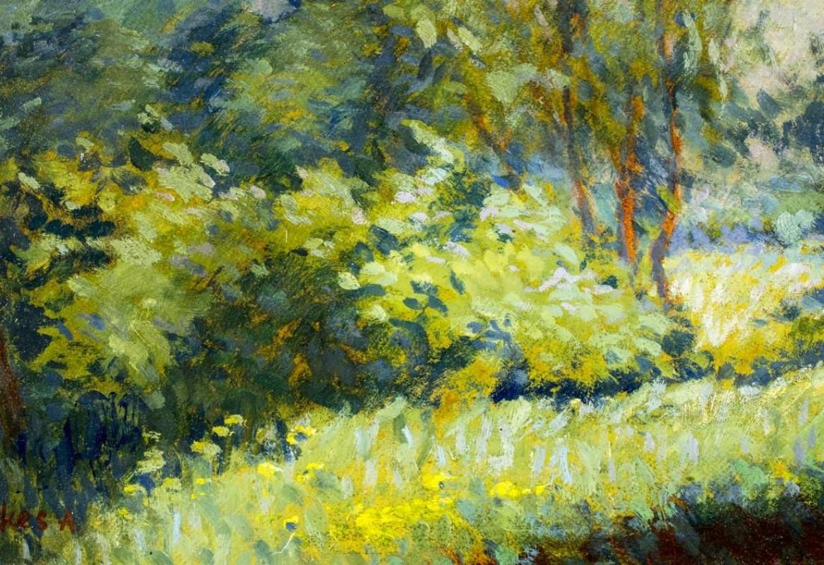 Casa in campagna (dipinto a olio impressionista su pannello, 1910 circa) 1