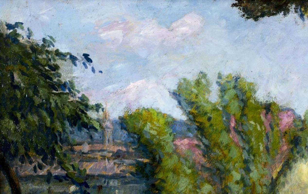 Casa in campagna (dipinto a olio impressionista su pannello, 1910 circa) 2