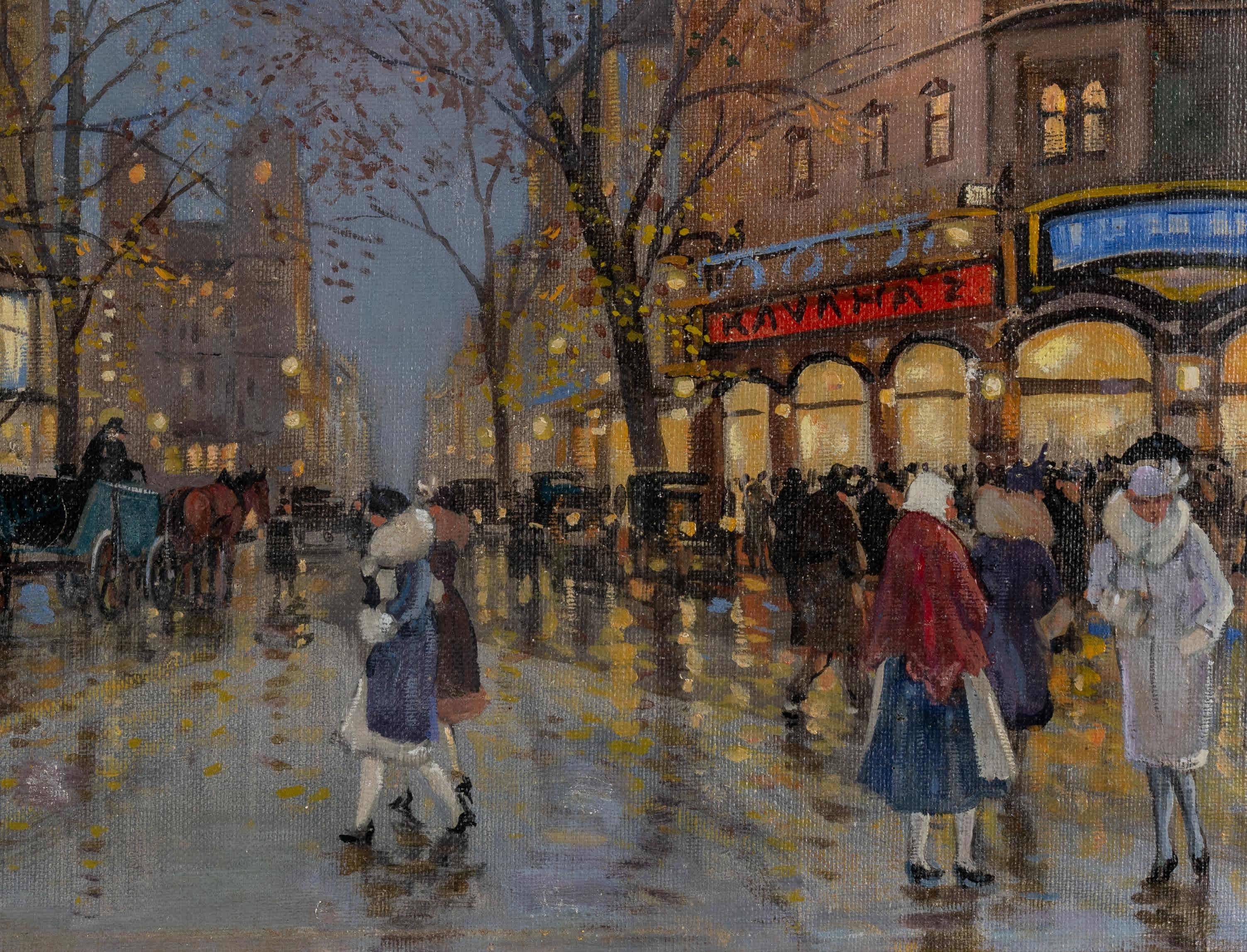 Notte in città - Painting Impressionismo di Antal Berkes