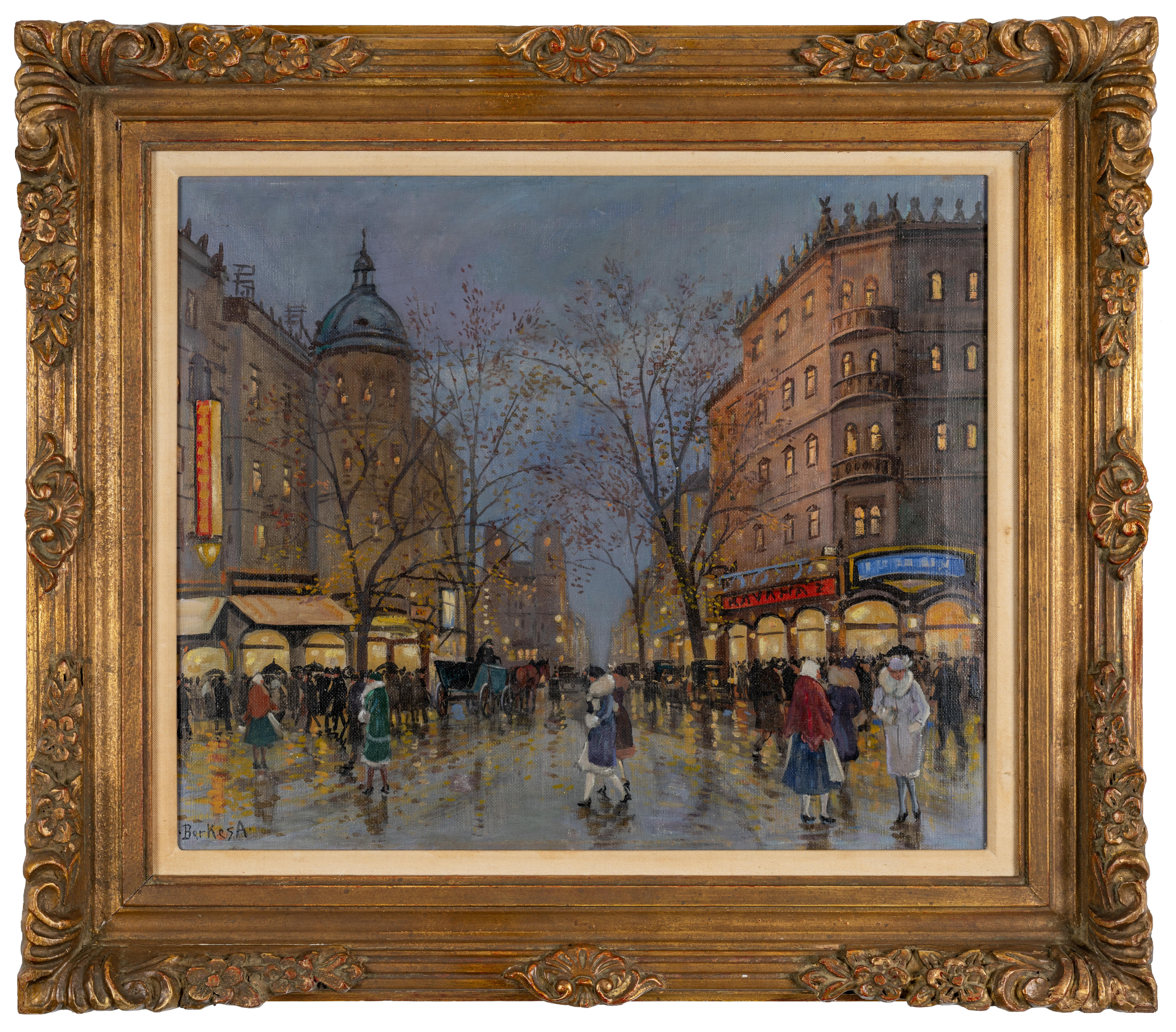 Landscape Painting di Antal Berkes - Notte in città