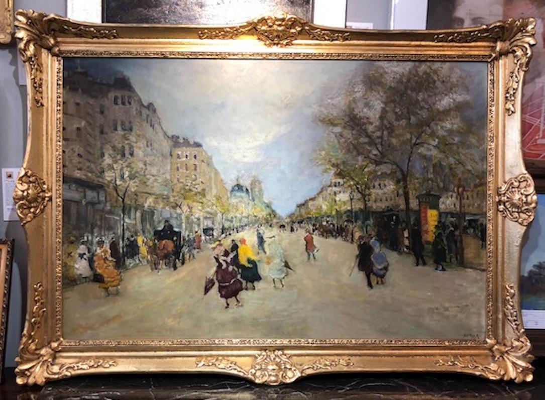Paris Street Scene - Painting by Antal Berkes