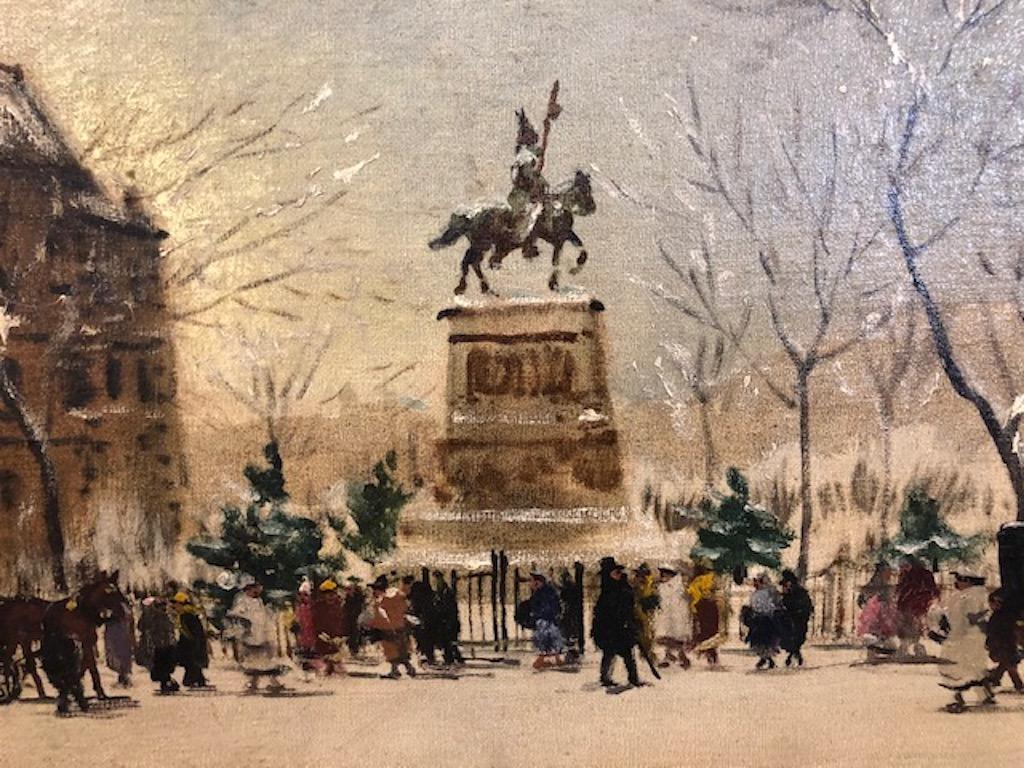 Winter Paris - Brown Landscape Painting by Antal Berkes