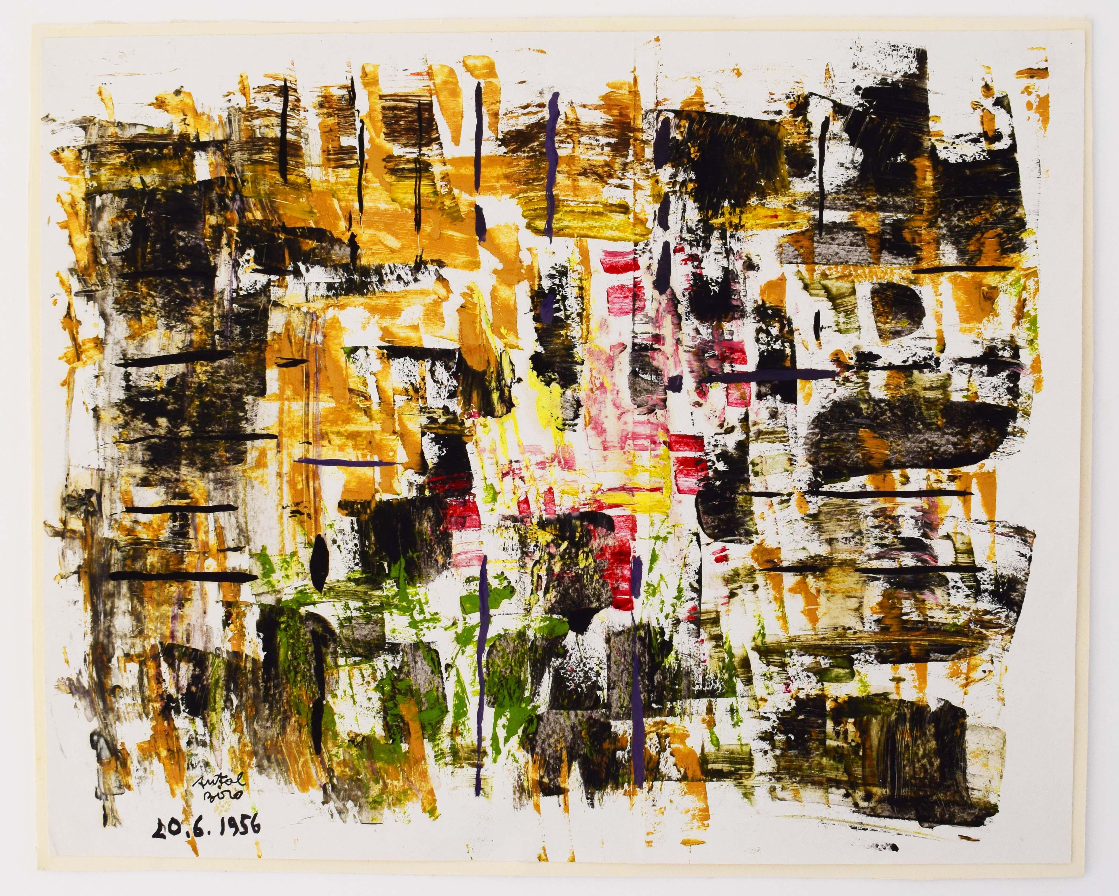 Abstraction 20.6.1956 - Abstract French Hungarian - Painting by Antal Biro