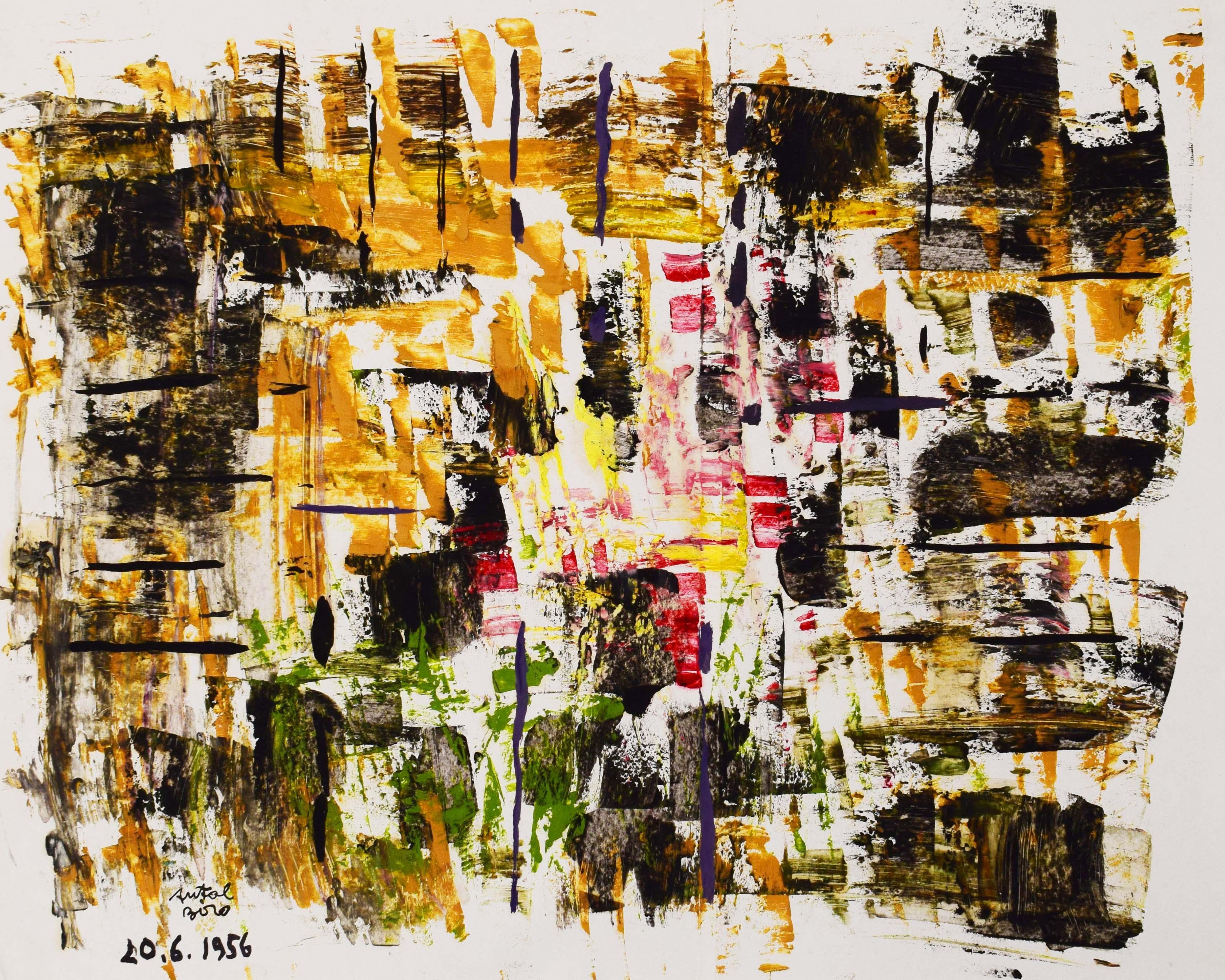 Antal Biro Abstract Painting - Abstraction 20.6.1956 - Abstract French Hungarian