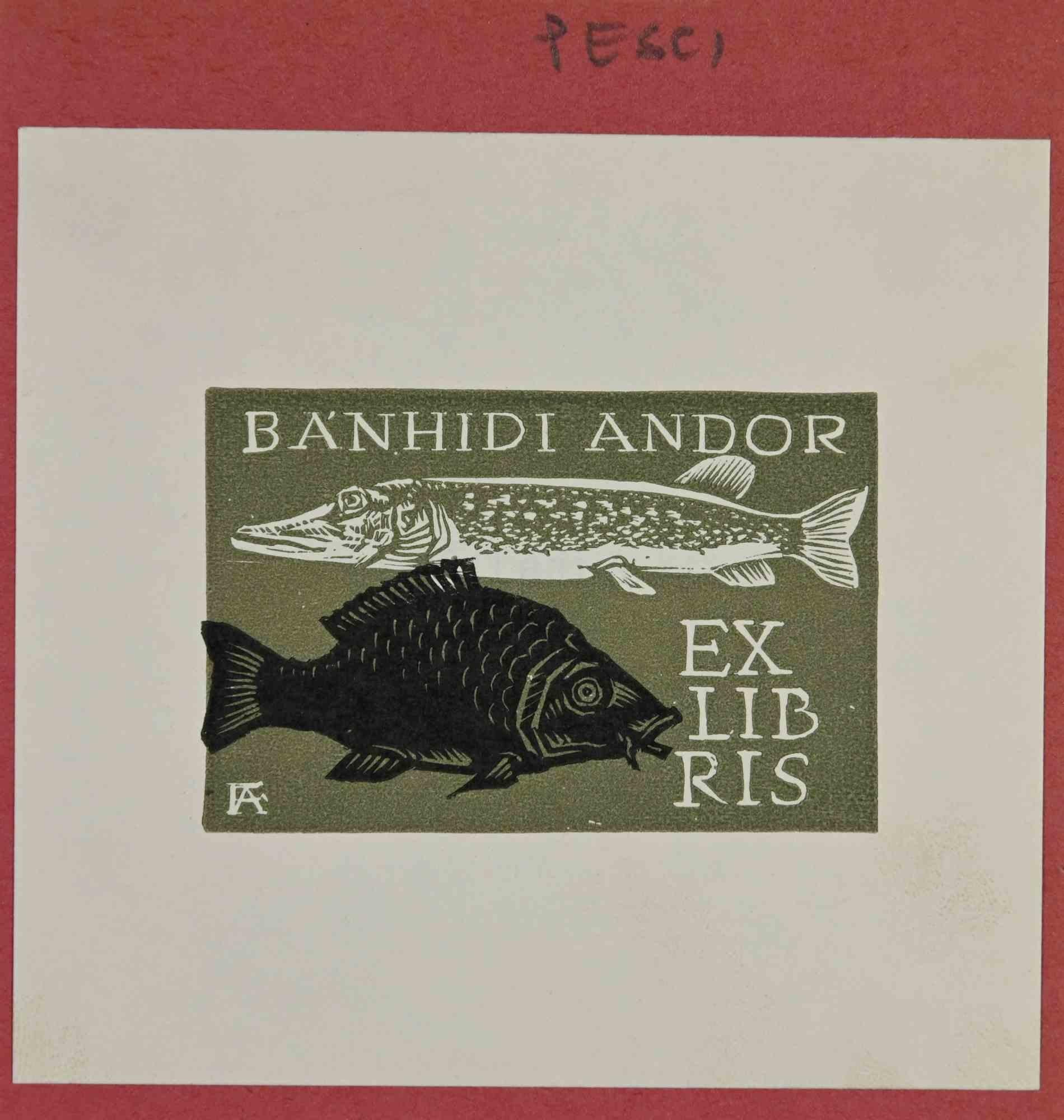 Figurative Print Antal Fery - Ex Libris - Ba'nhidi Andor - gravure d'Antoine Fery - 1964