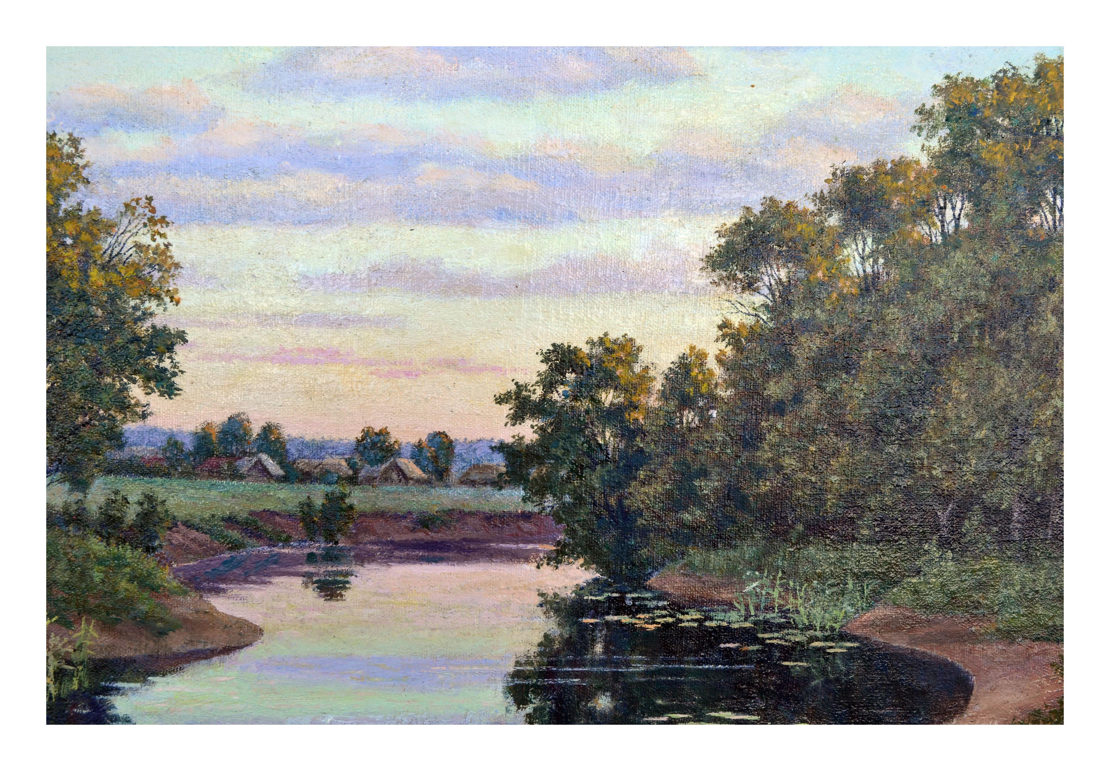 Un paysage tranquille d'après Antanas Žmuidzinavičius - Réalisme Painting par  Antanas Zemaitis