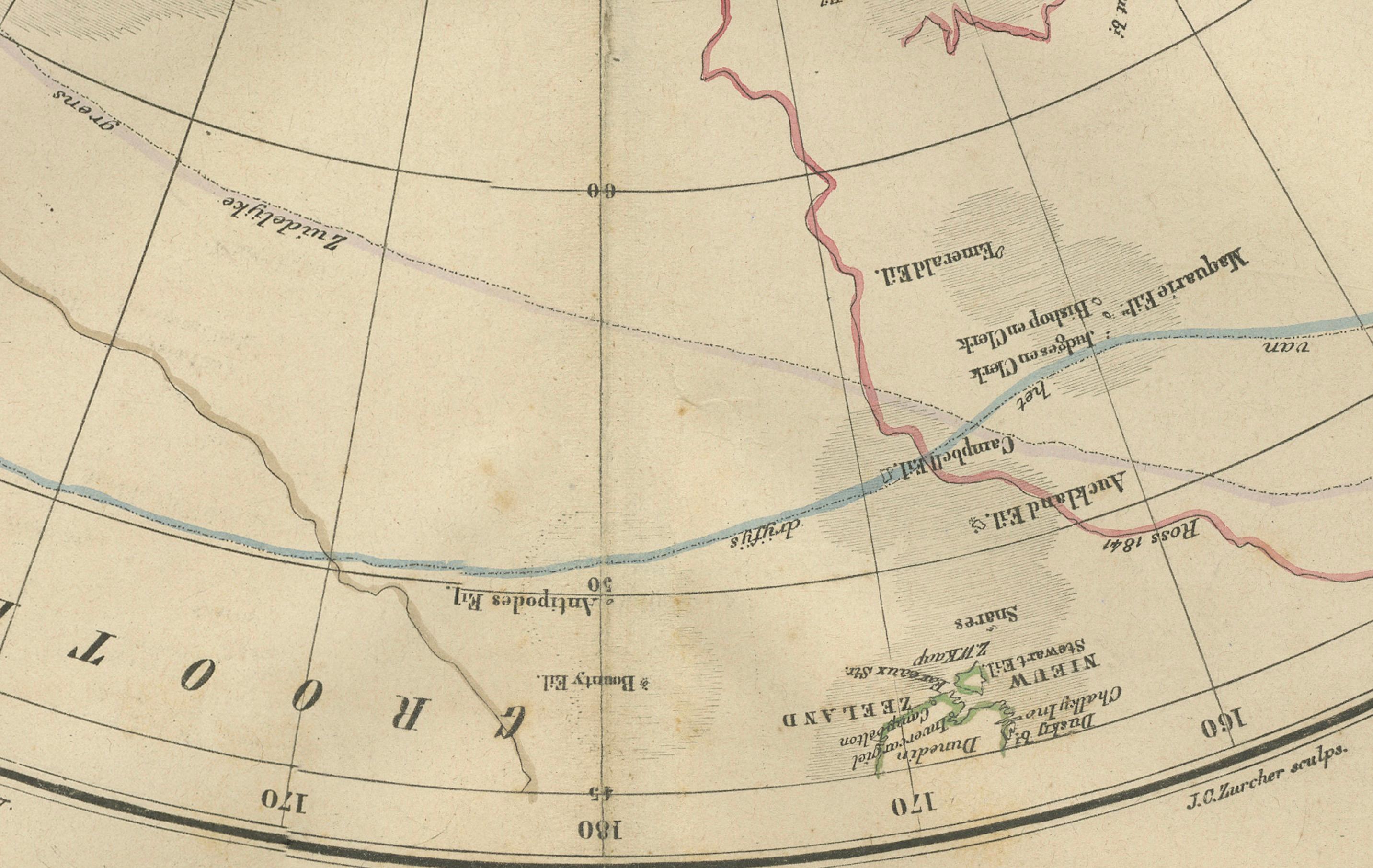Néerlandais Carte d'exploration de l'Antarctique par Noothoven van Goor avec les premières découvertes, c.1876 en vente