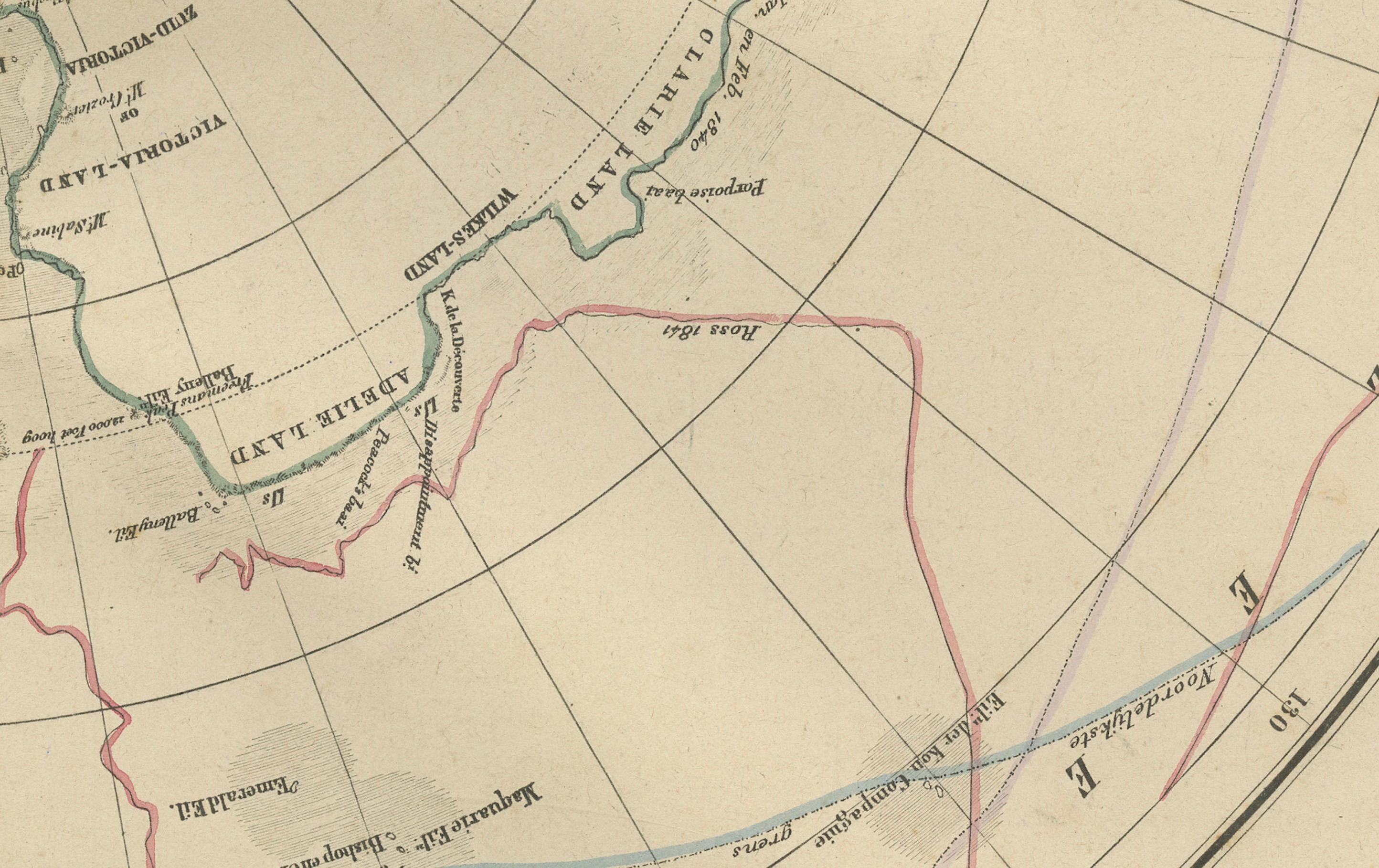 Carte d'exploration de l'Antarctique par Noothoven van Goor avec les premières découvertes, c.1876 Bon état - En vente à Langweer, NL