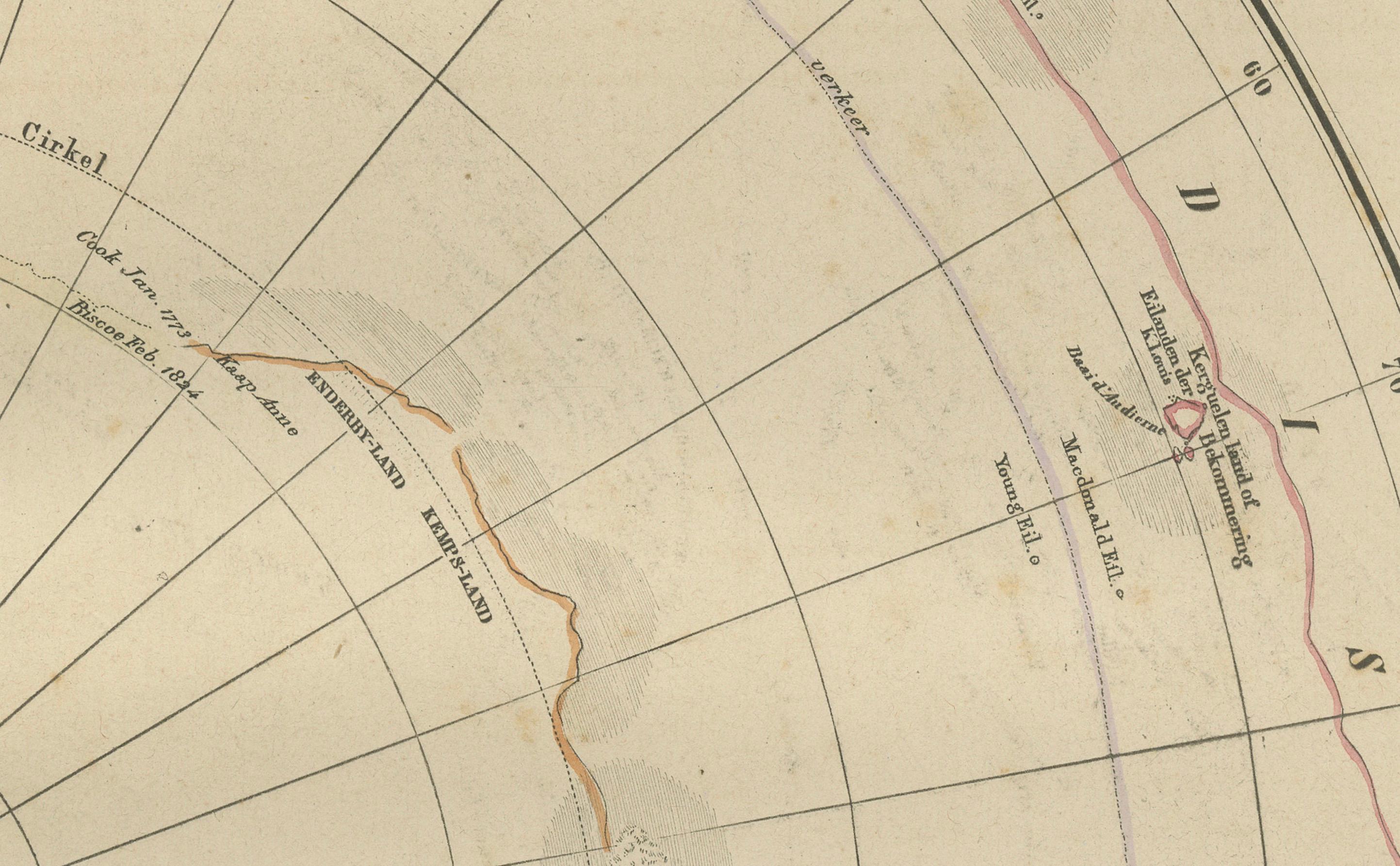 Fin du XIXe siècle Carte d'exploration de l'Antarctique par Noothoven van Goor avec les premières découvertes, c.1876 en vente