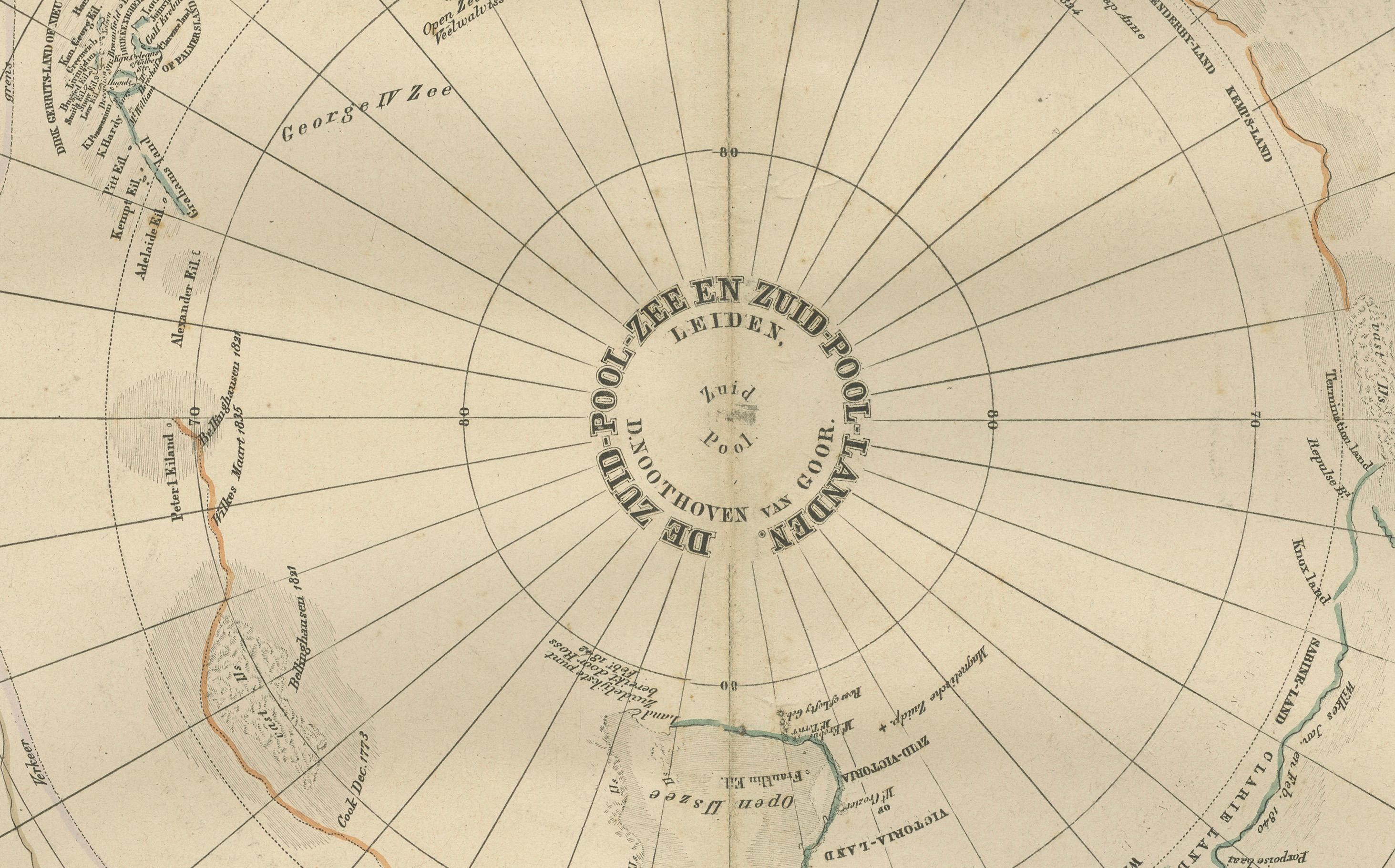 Carte d'exploration de l'Antarctique par Noothoven van Goor avec les premières découvertes, c.1876 en vente 2