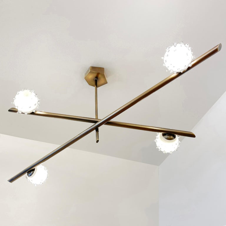 Brass Antares Ceiling Light, Sfera Glass Version For Sale