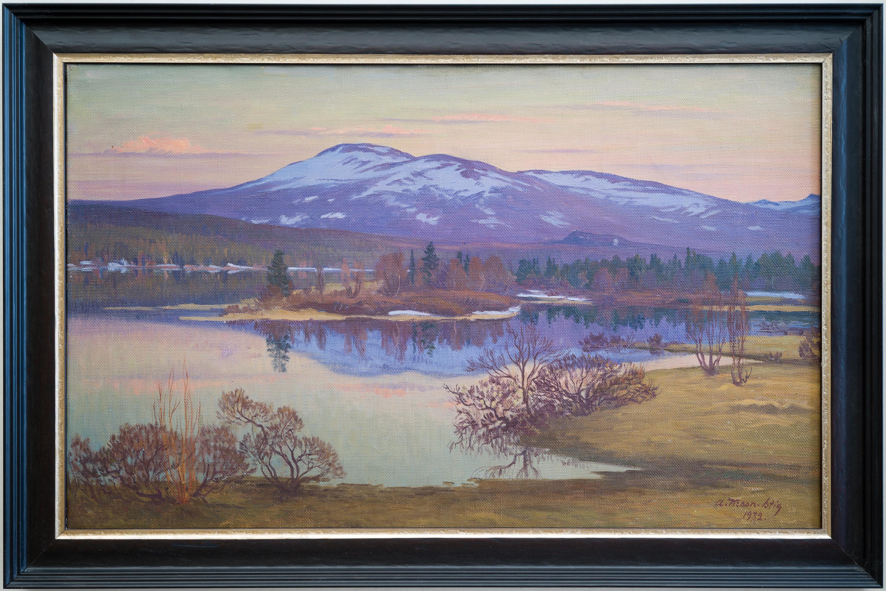 Le tableau que nous vendons est une vue de montagne à couper le souffle de Hålland dans le Jämtland, en Suède, créée par Ante Karlsson-Stig en 1932. Ante Karlsson-Stig (1885-1967) est un peintre suédois qui a étudié avec Henri Matisse à Paris. Il