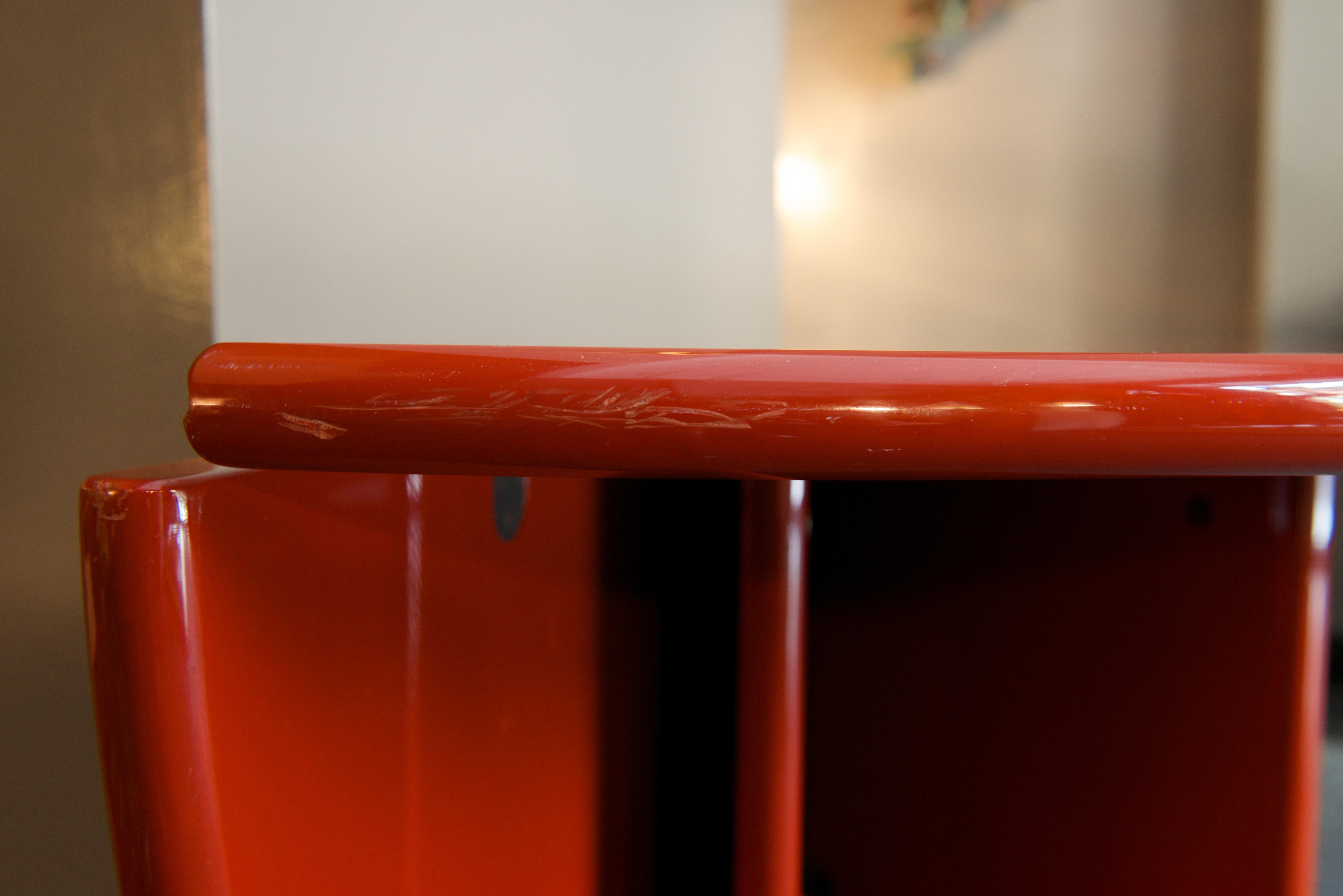 Italian Antella, Oval Console Table by K. Takahama for Simon, Red Lacquer, Italy, 1978