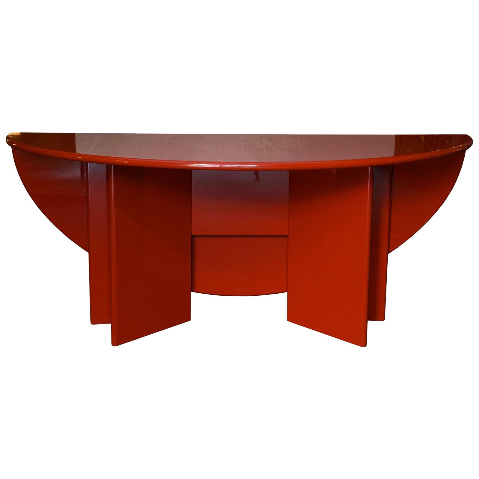 Antella, Oval Console Table by K. Takahama for Simon, Red Lacquer, Italy, 1978