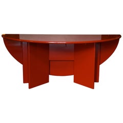 Antella, Oval Console Table by K. Takahama for Simon, Red Lacquer, Italy, 1978