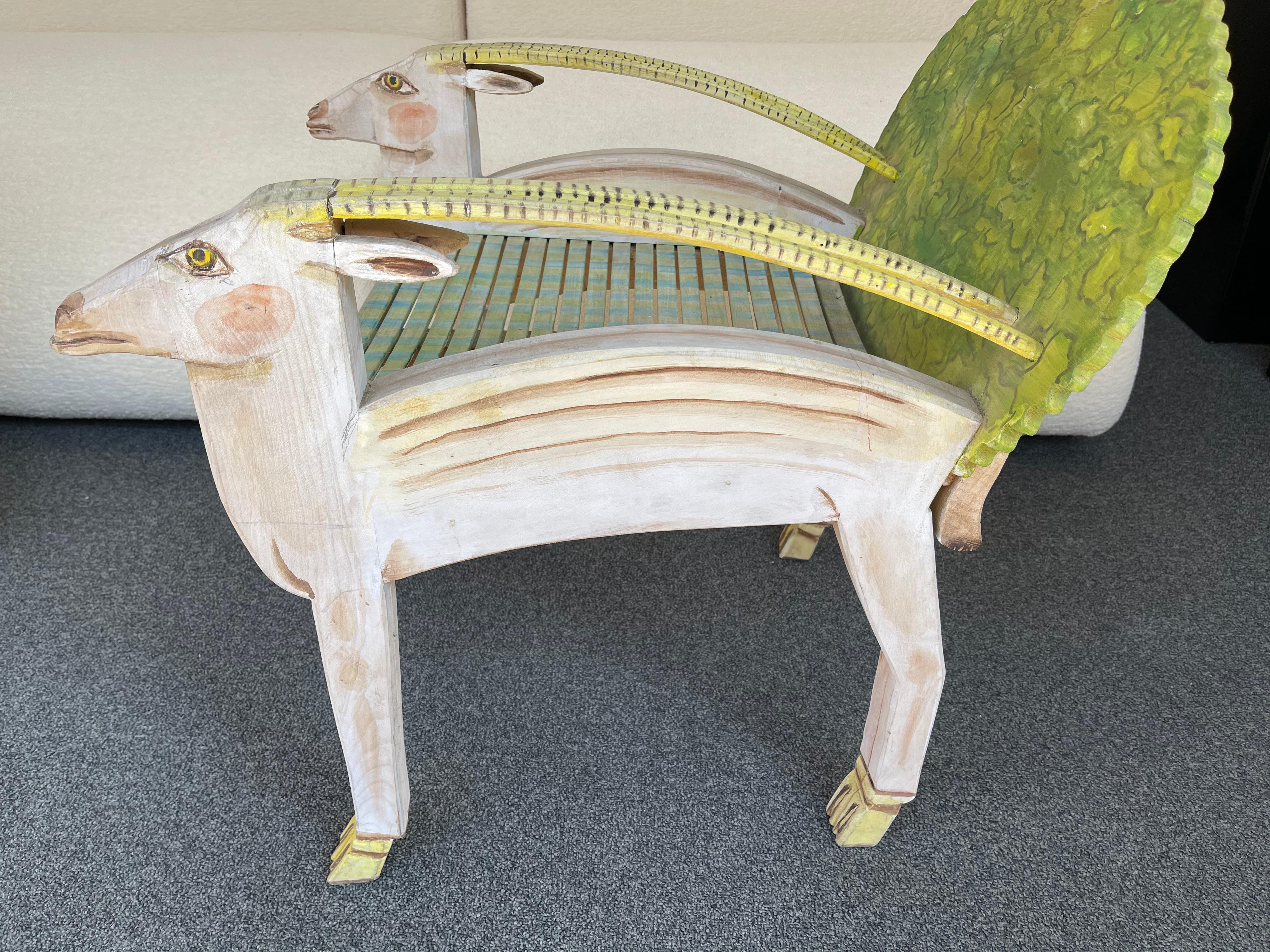 Antelope Armchair Painted Wood by Gérard Rigot. France, 1980s 2