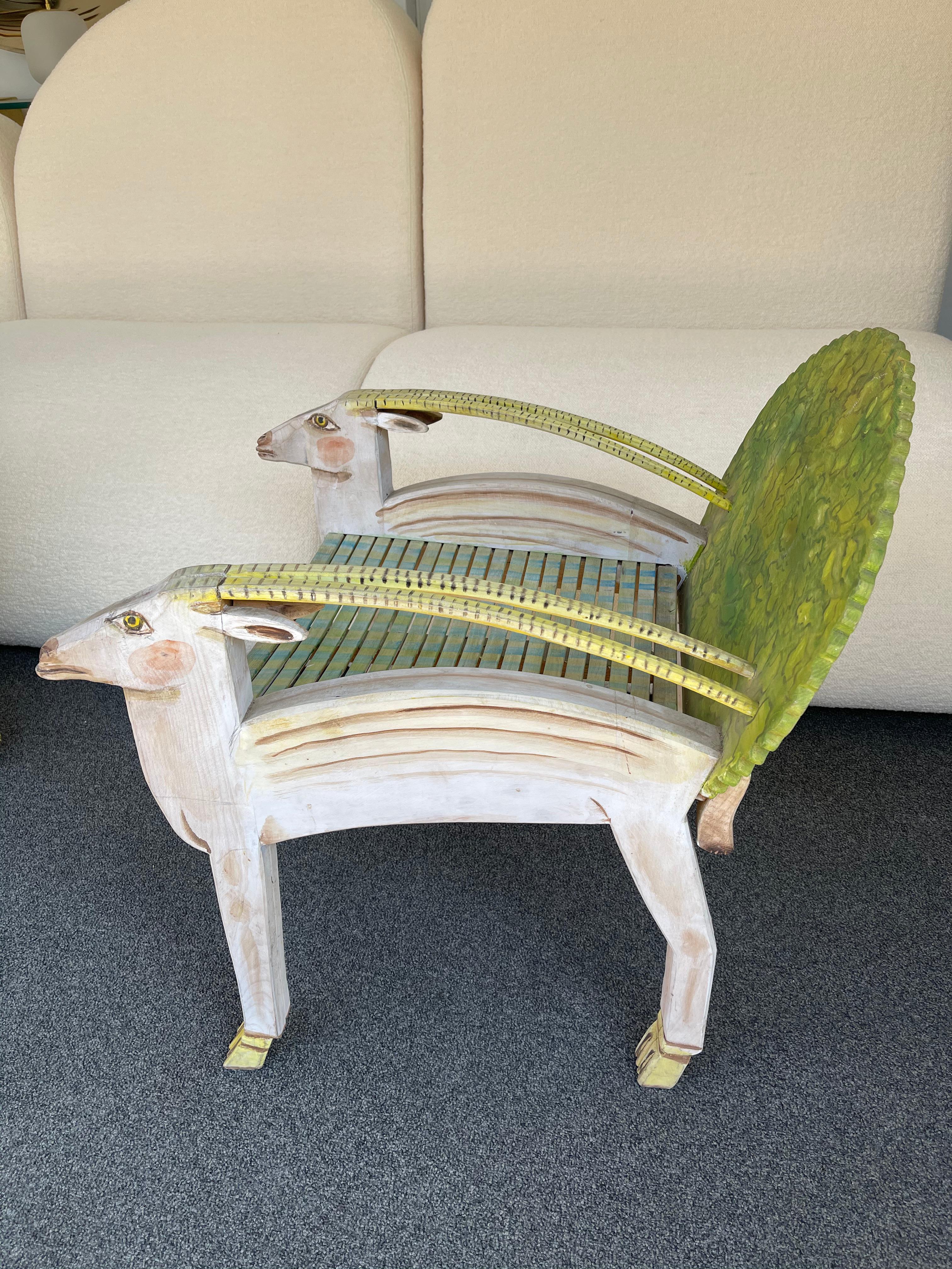 Antelope Armchair Painted Wood by Gérard Rigot. France, 1980s 3